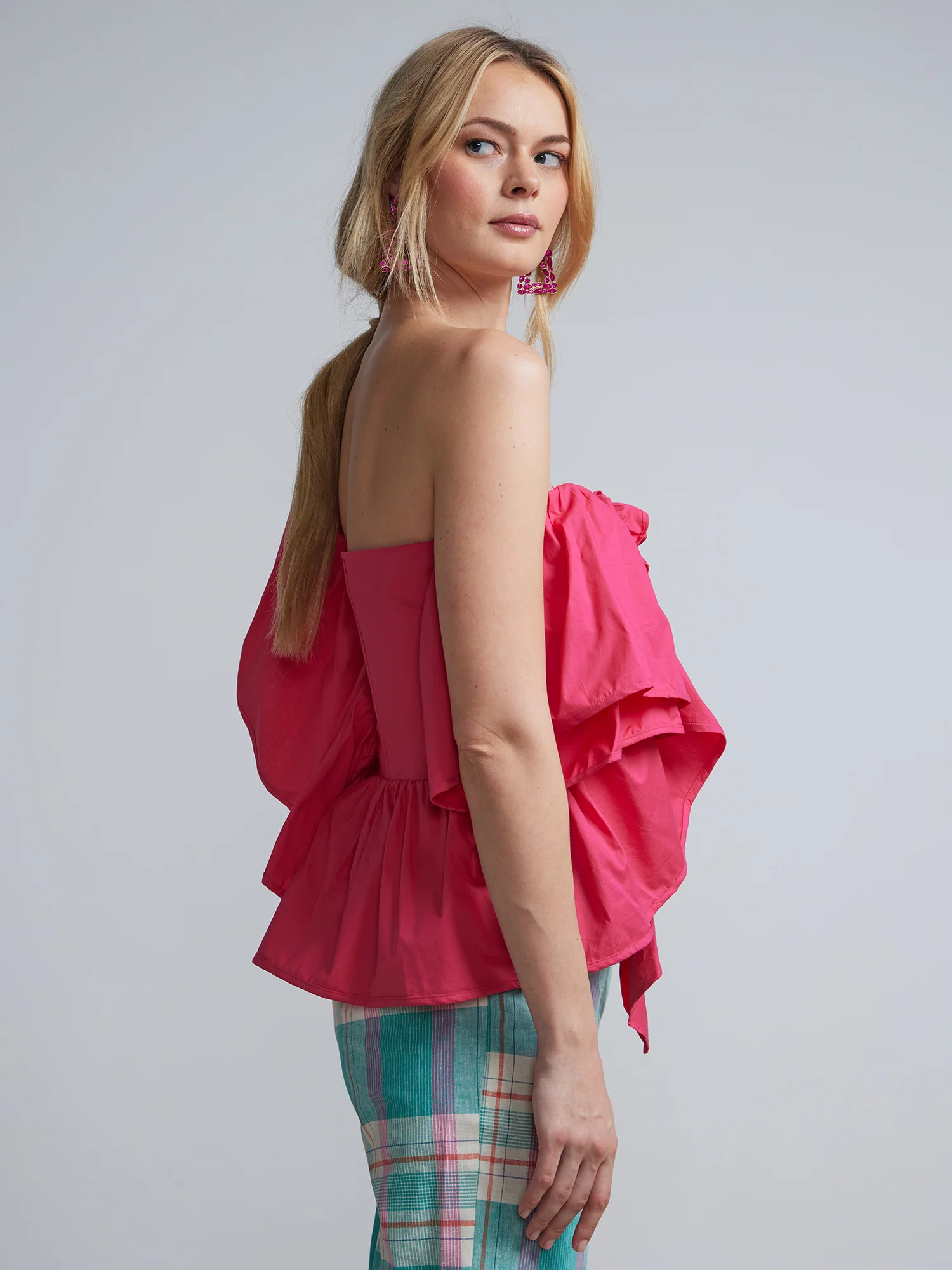 One-Shoulder Rosette Poplin Top - Image 2