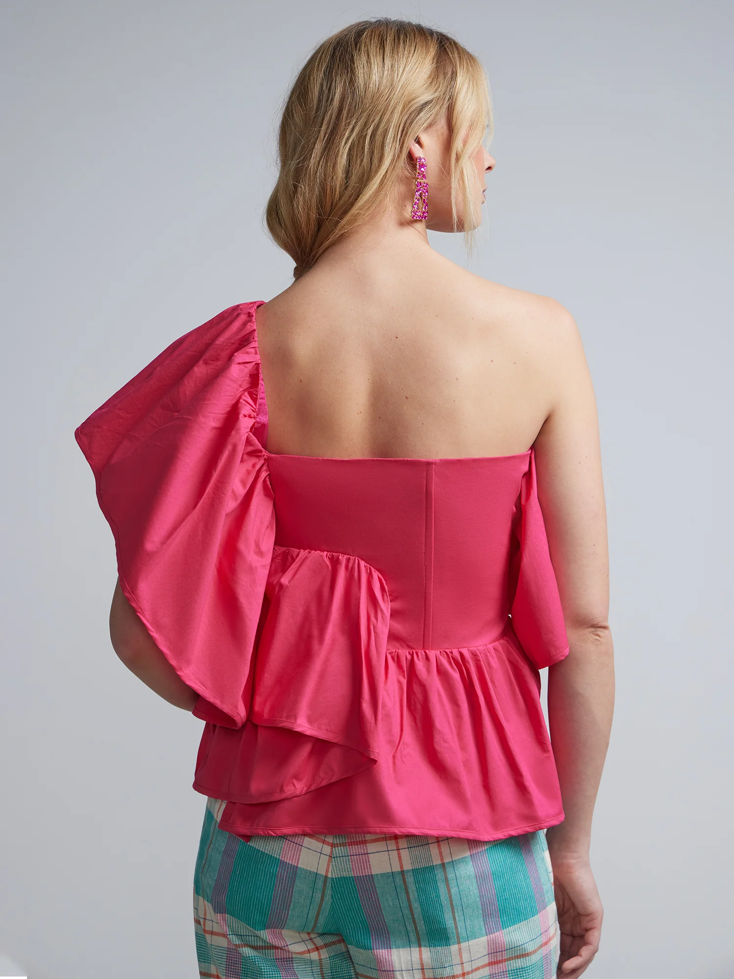 One-Shoulder Rosette Poplin Top - Image 3