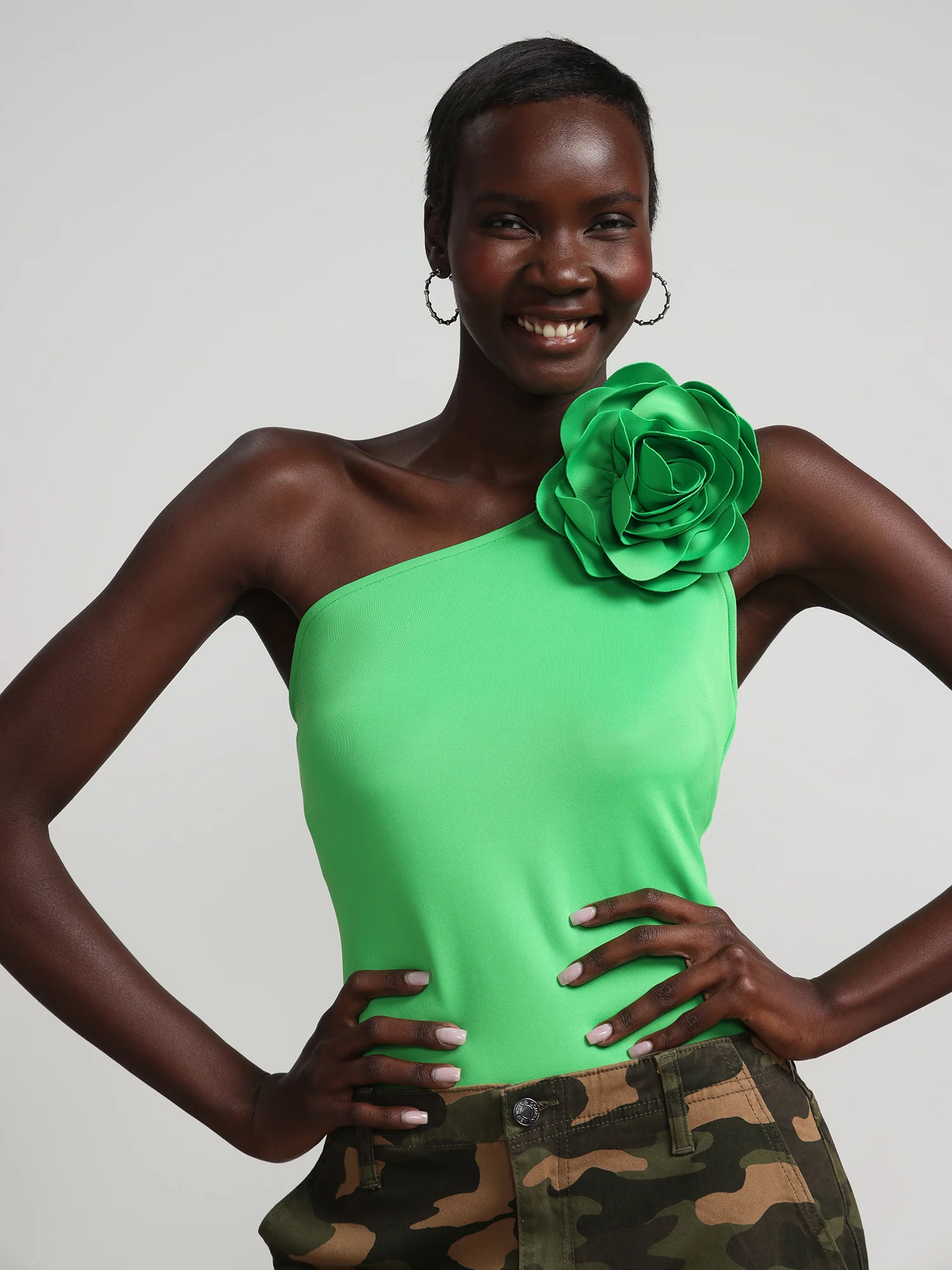 One-Shoulder Scuba Rosette Knit Top - Image 2
