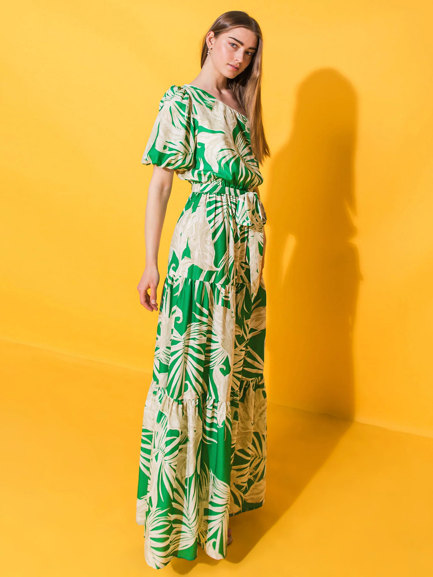 Flying Tomato One Sleeve Palm Printed Self-Tie Tiered Maxi Dress - Brands We Love - Image 3