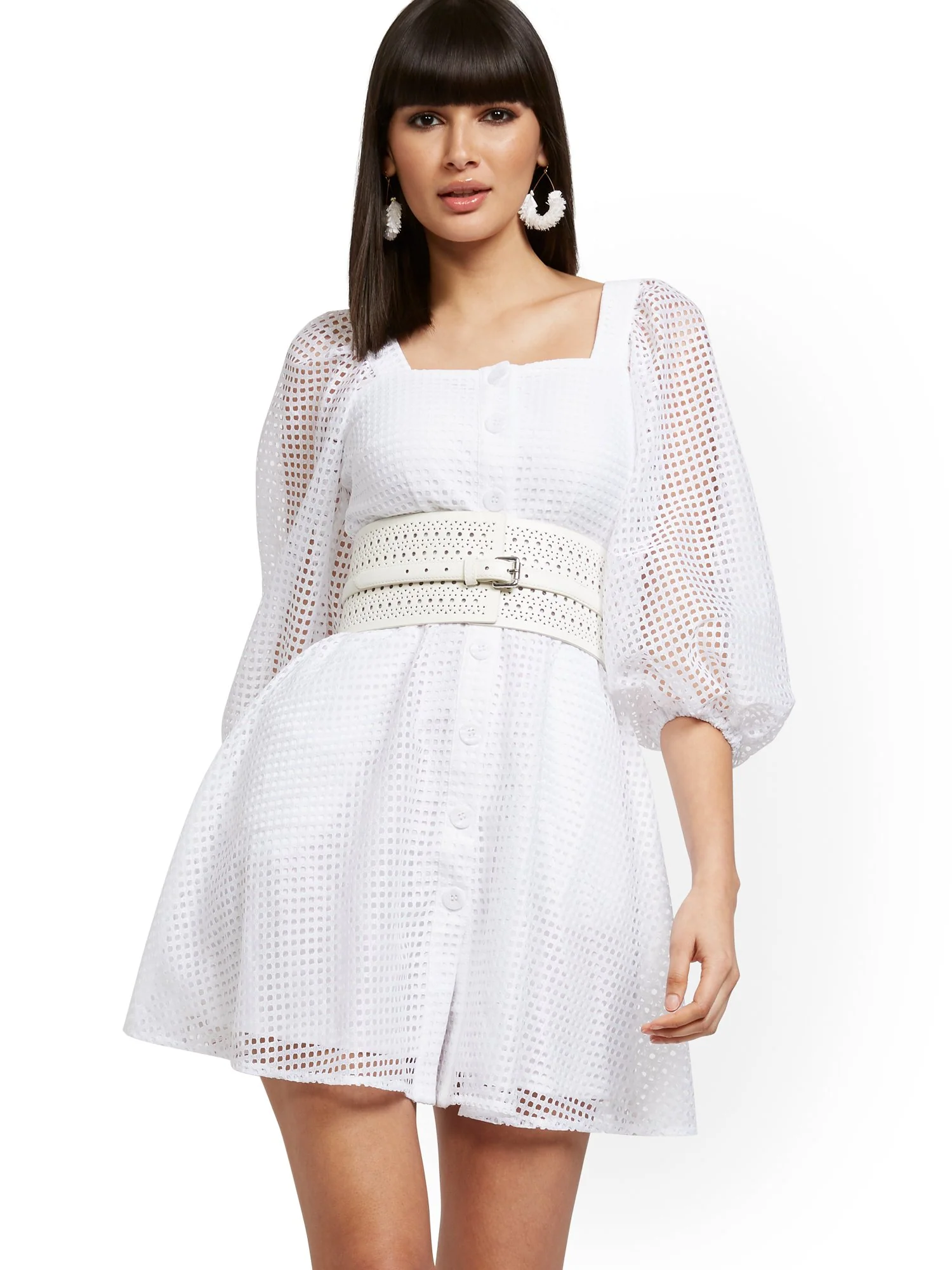 Open-Stitch Button-Front Dress - Image 2