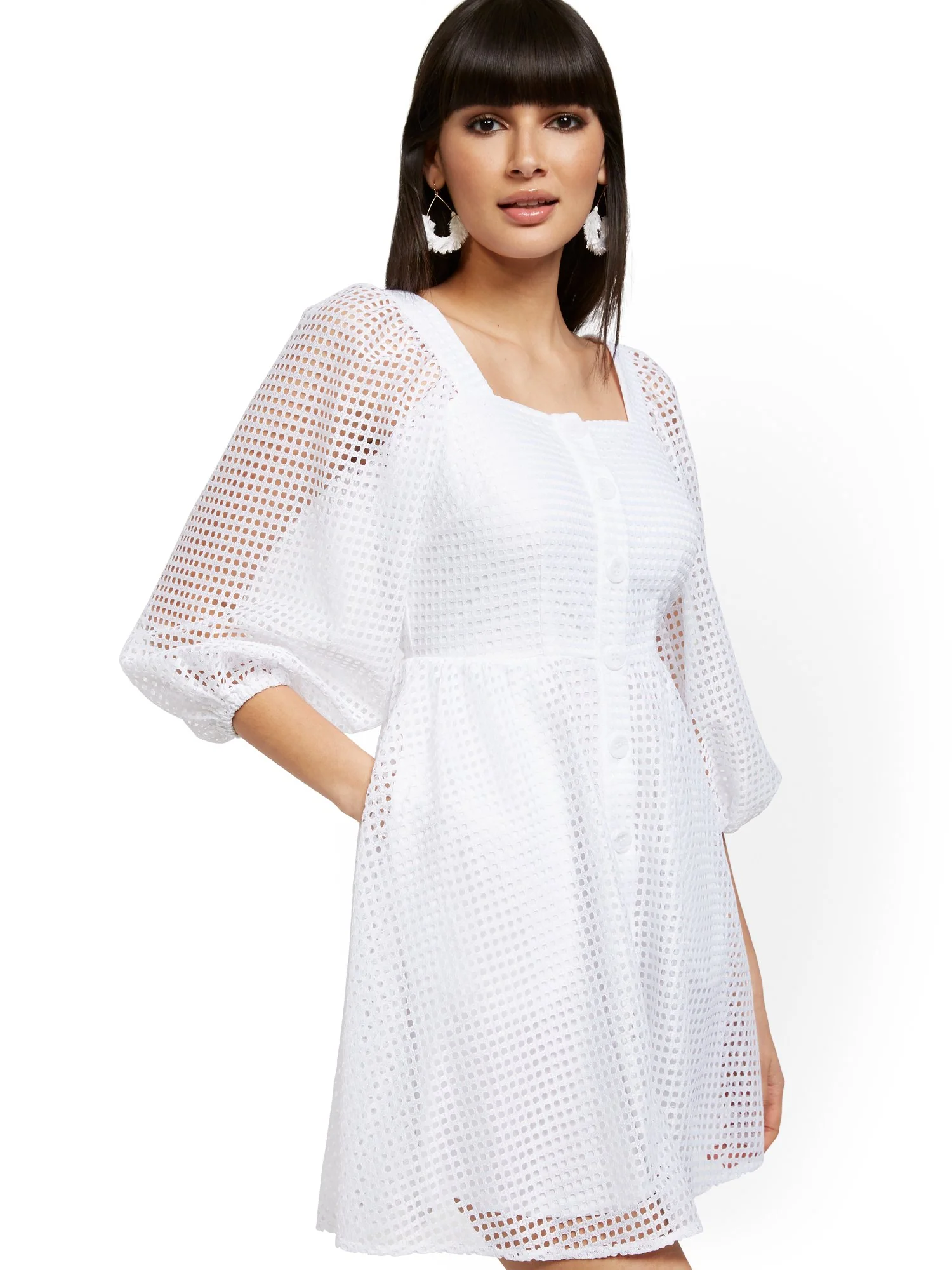 Open-Stitch Button-Front Dress - Image 5
