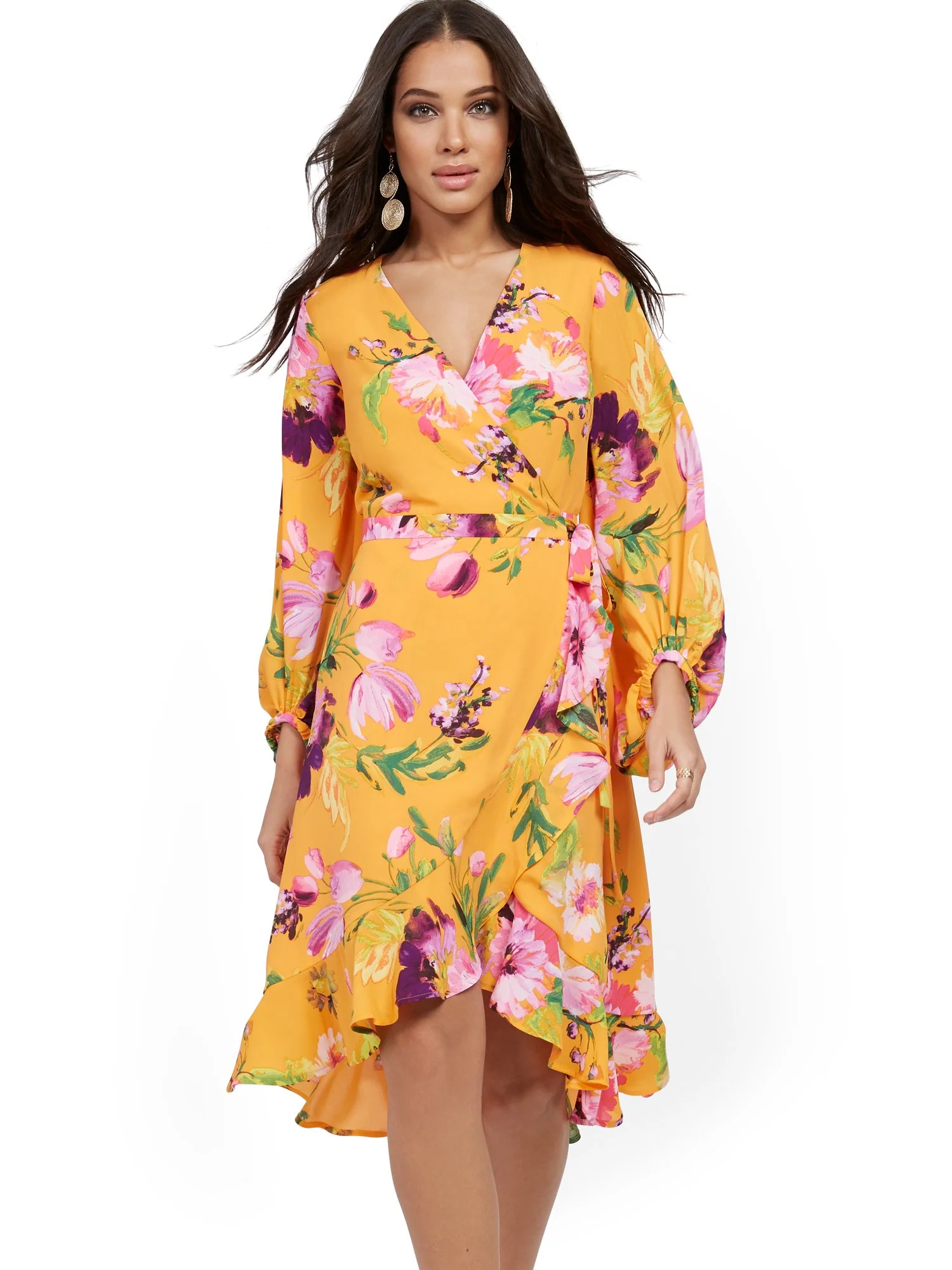 Orange Floral Wrap Dress - Image 2