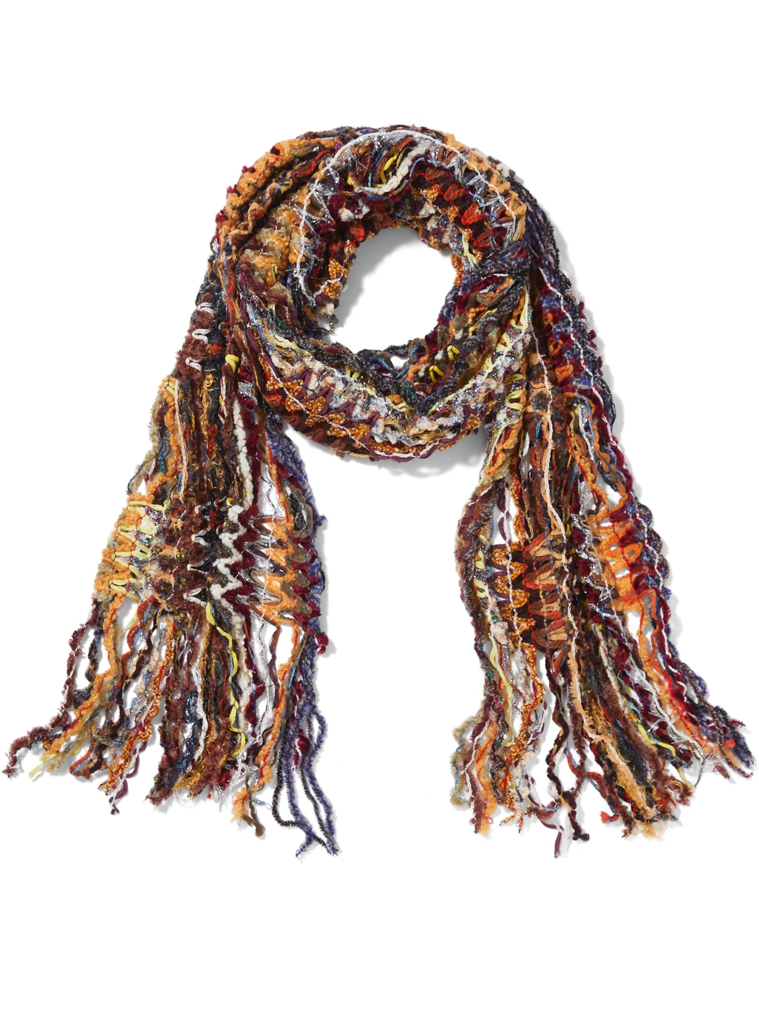 Orange Multi Yarn Fringe Scarf - Sweet Pea