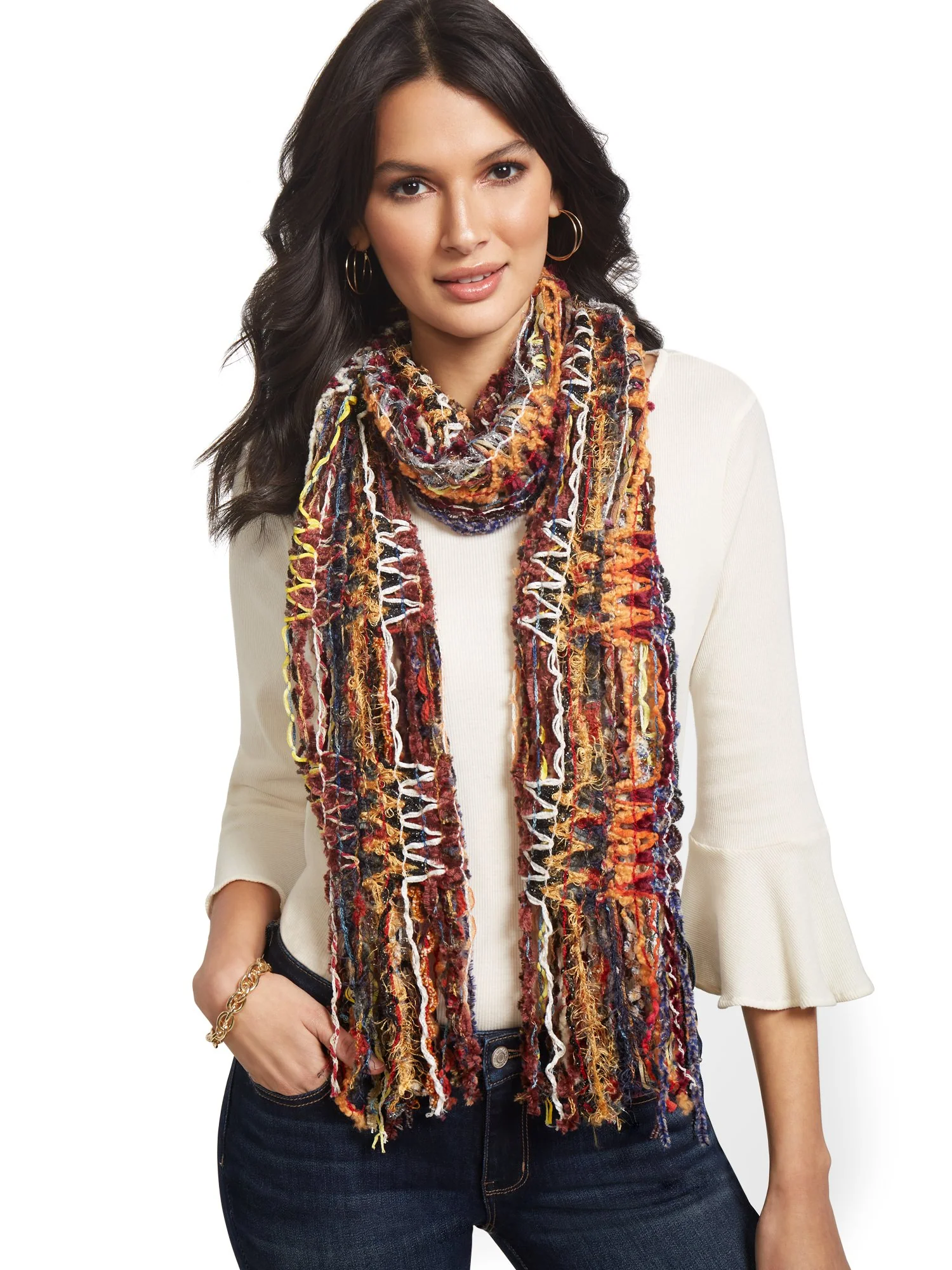 Orange Multi Yarn Fringe Scarf - Sweet Pea - Image 2