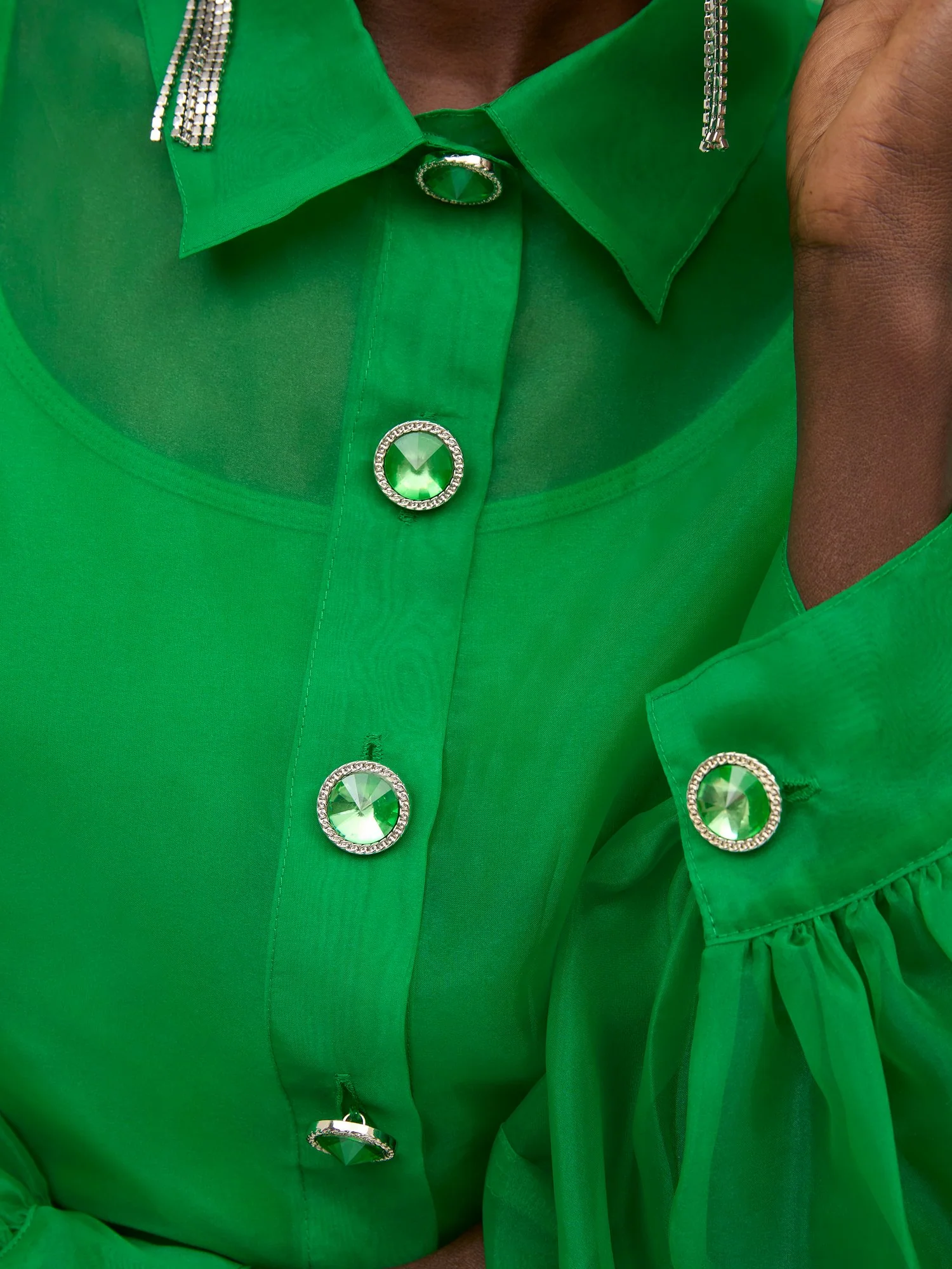 Organza Jewel-Button Blouse - Image 4