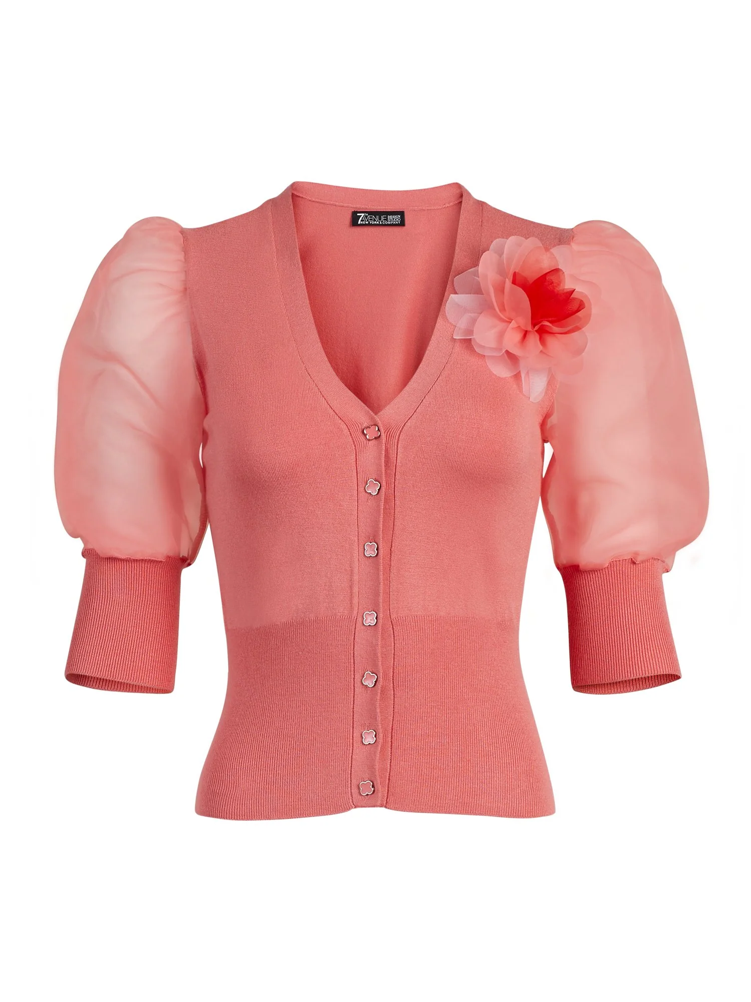 Organza Puff-Sleeve Cardigan - 7th Avenue