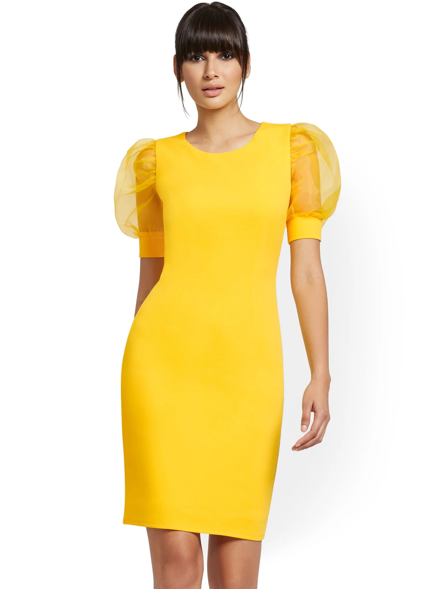 Organza-Sleeve Sheath Dress - Magic Crepe® - Image 9