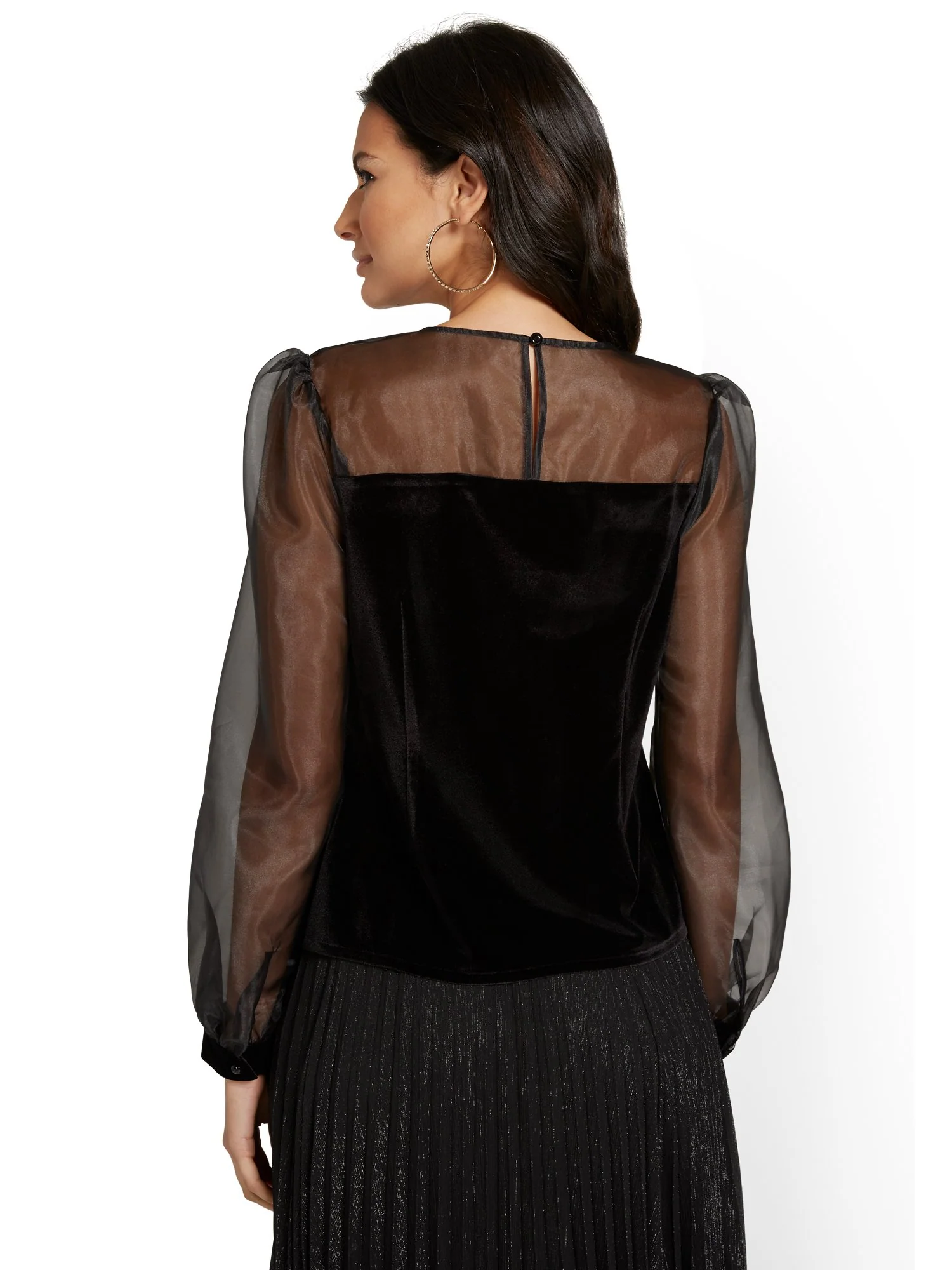 Organza-Sleeve Velvet Top - Image 3