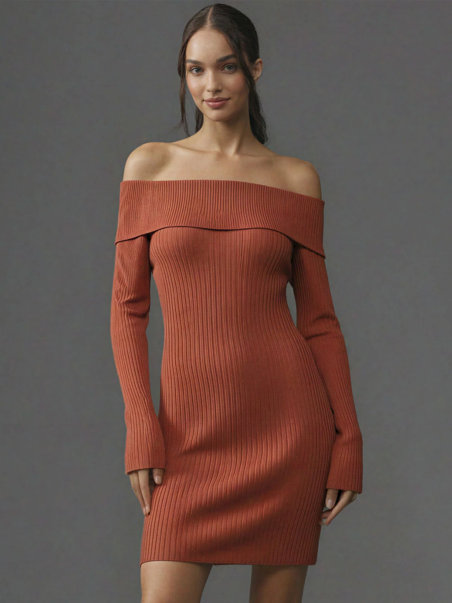 Off The Shoulder Sweater Mini Dress - Image 3