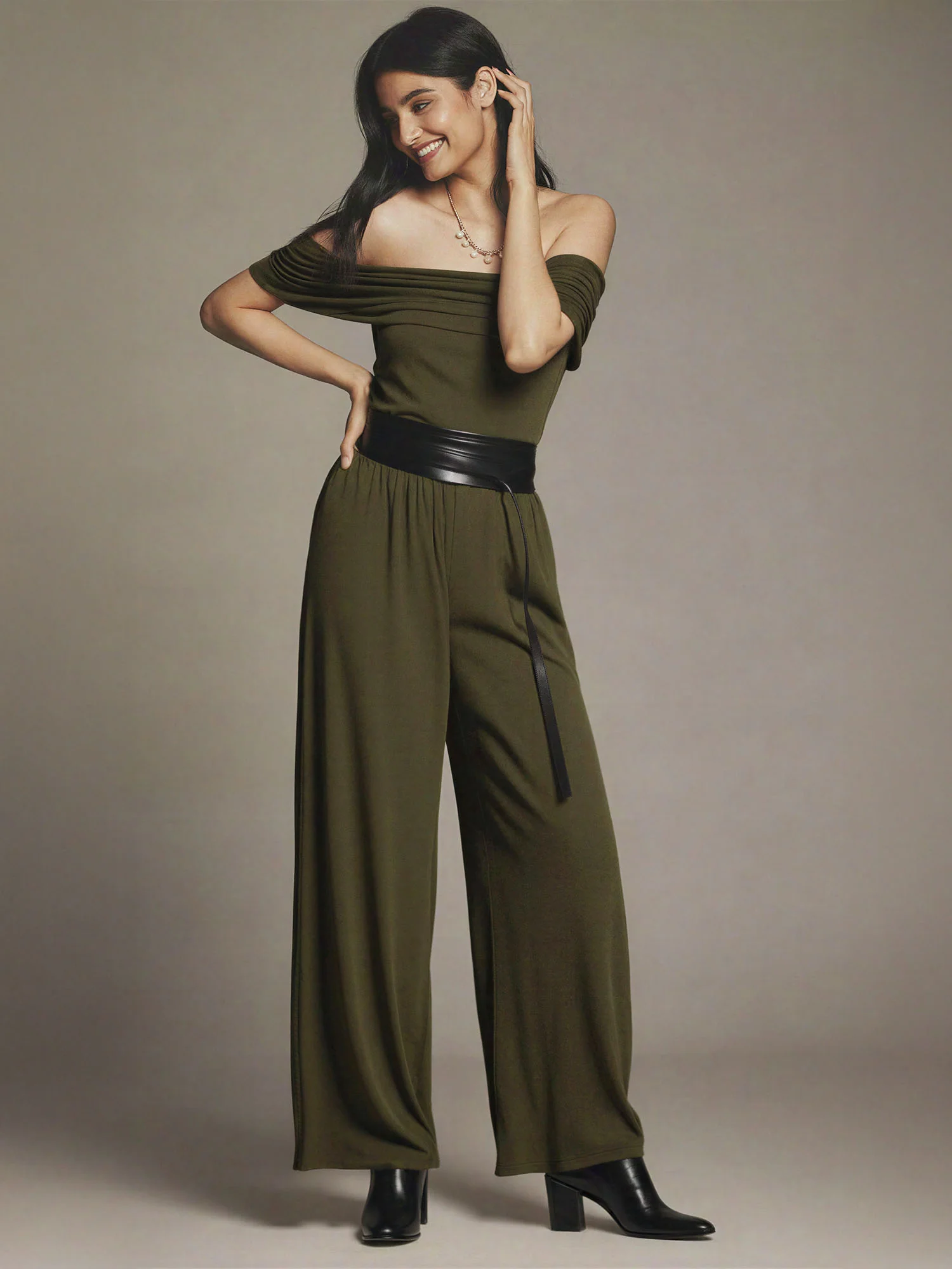Off The Shoulder Wide Leg Jumpsuit