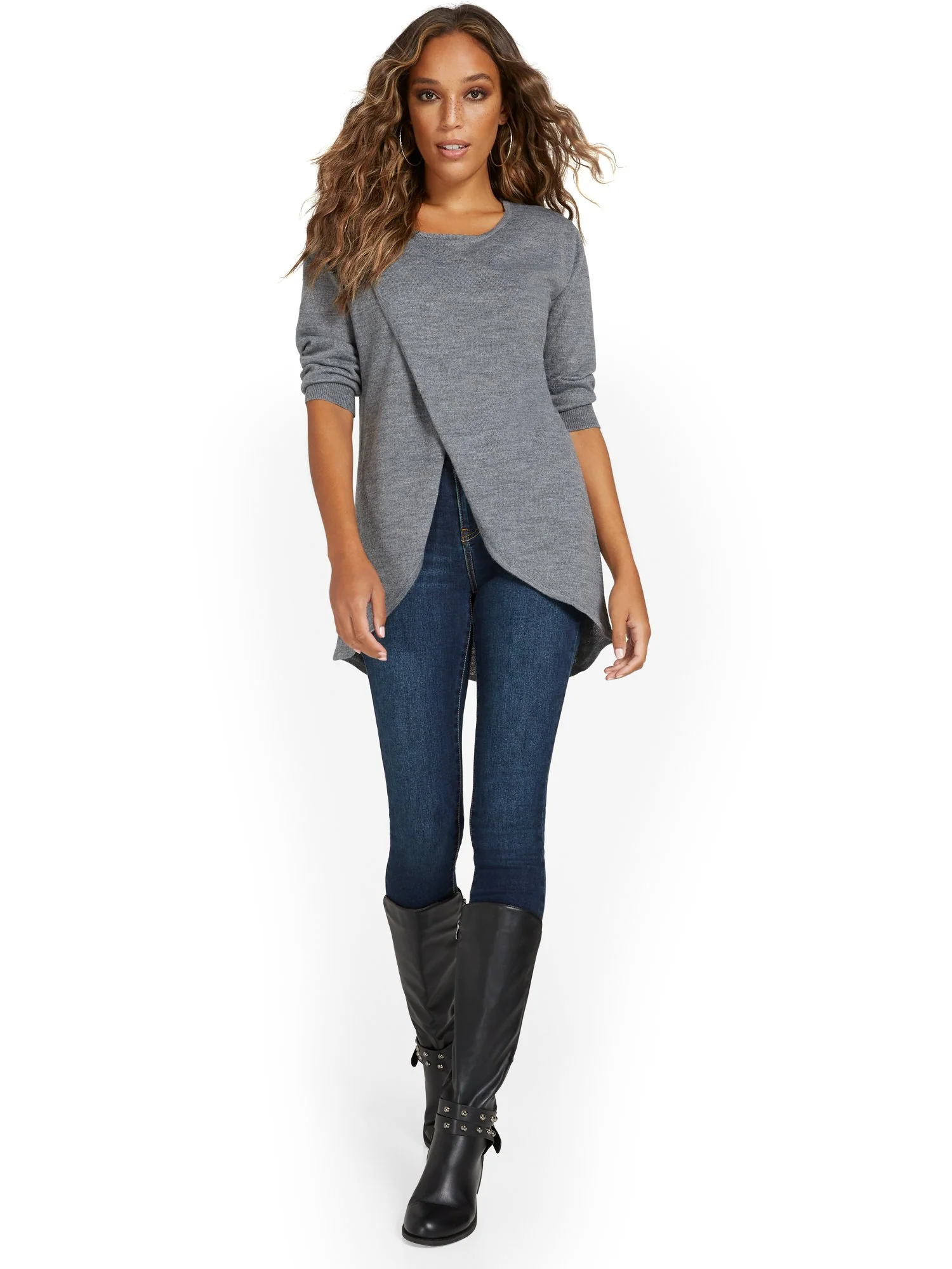 Overlap-Hem Tunic Sweater - Image 6