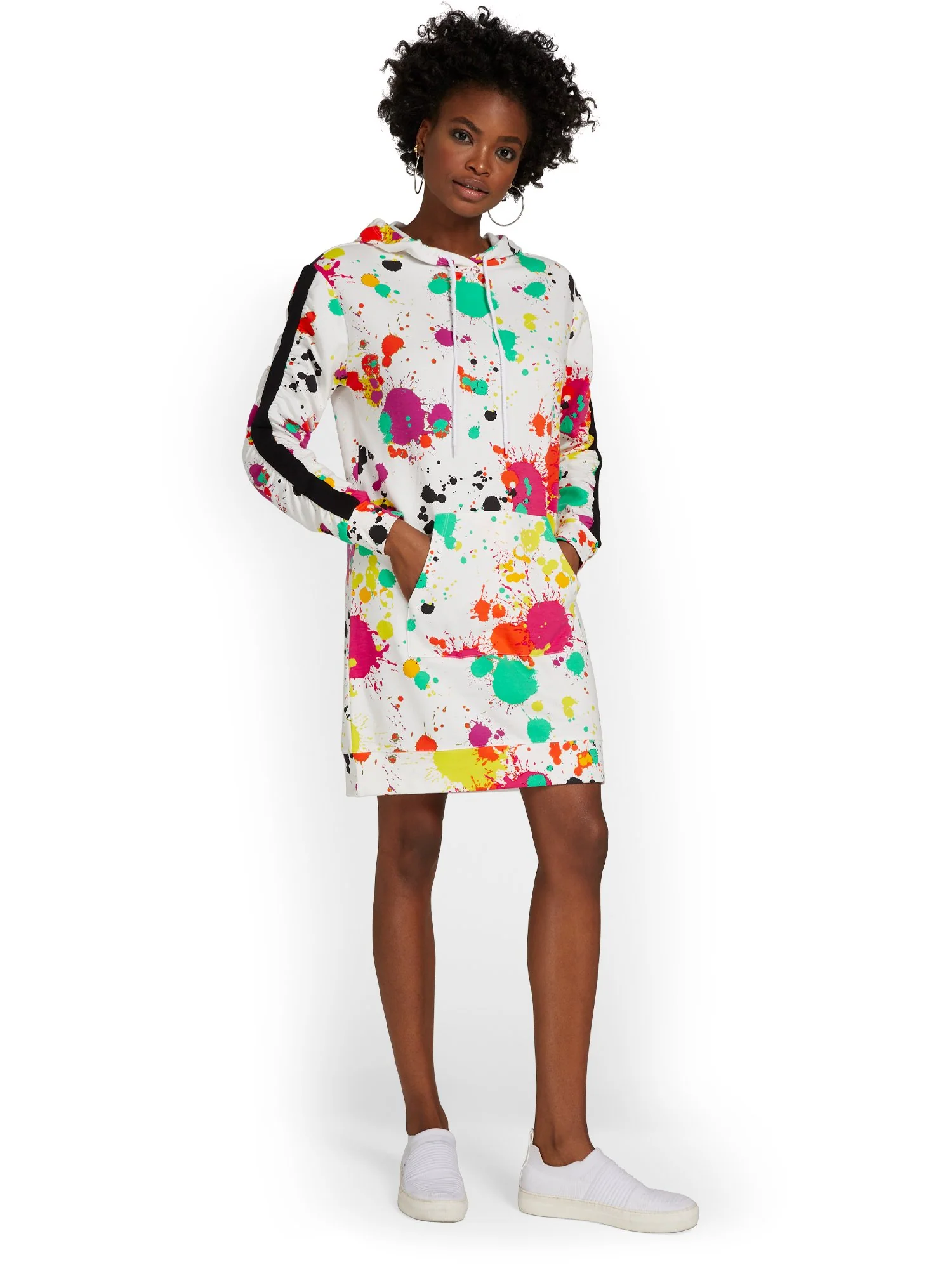 Paint-Splatter French Terry Hoodie Dress - Image 2