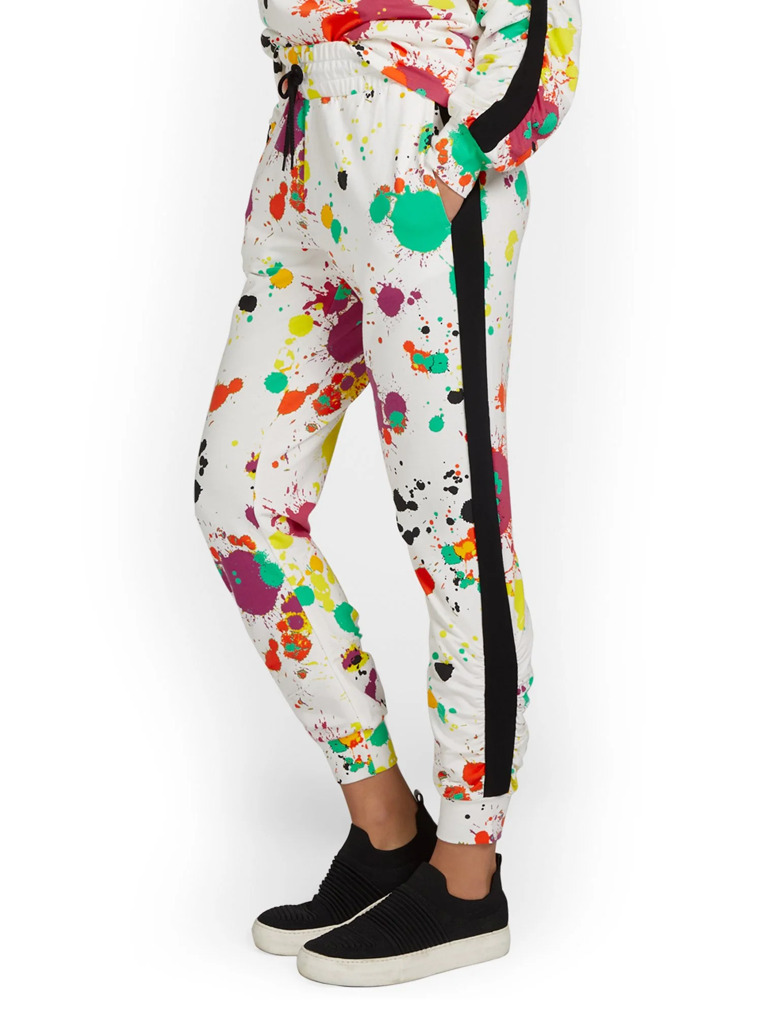 Paint-Splatter Ruched Colorblock French Terry Jogger Pant