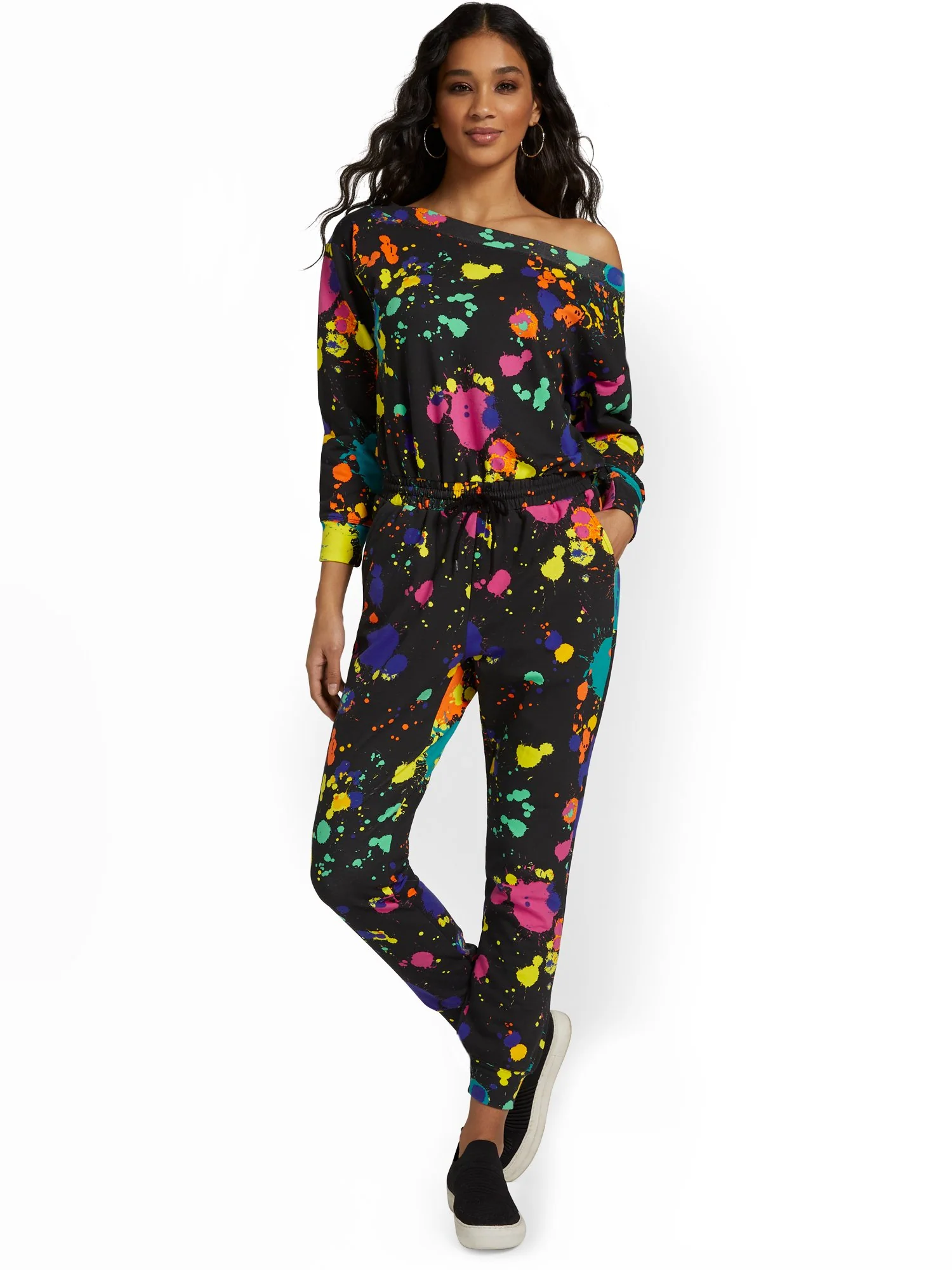 Paint-Splatter Slouchy French Terry Jumpsuit