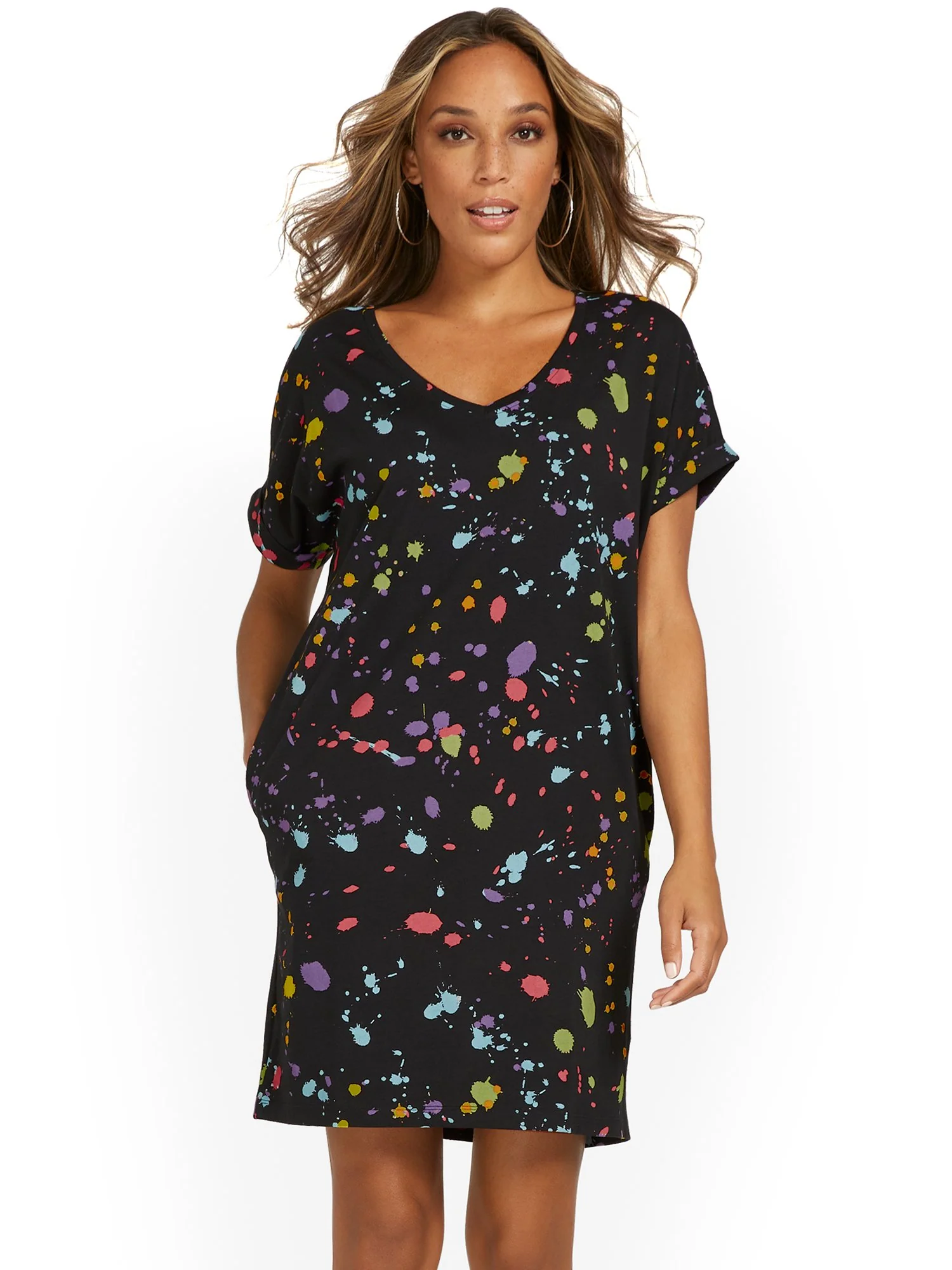 Paint-Splatter V-Neck Perfect Tee Dress - Image 2