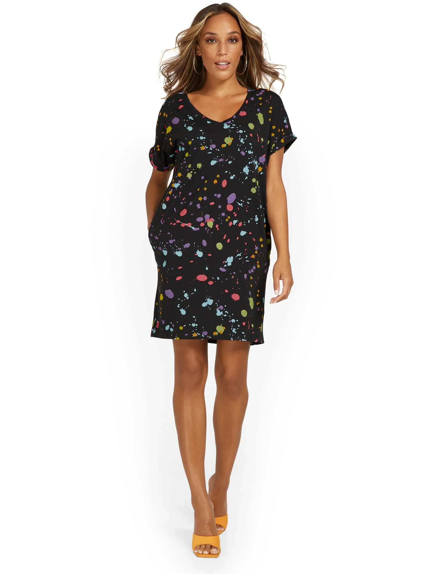 Paint-Splatter V-Neck Perfect Tee Dress - Image 4