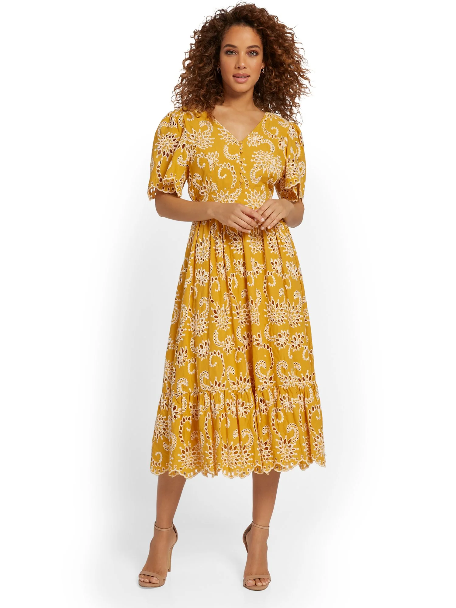 Just Me Paisley-Eyelet Open-Back Midi Dress - Brands We Love