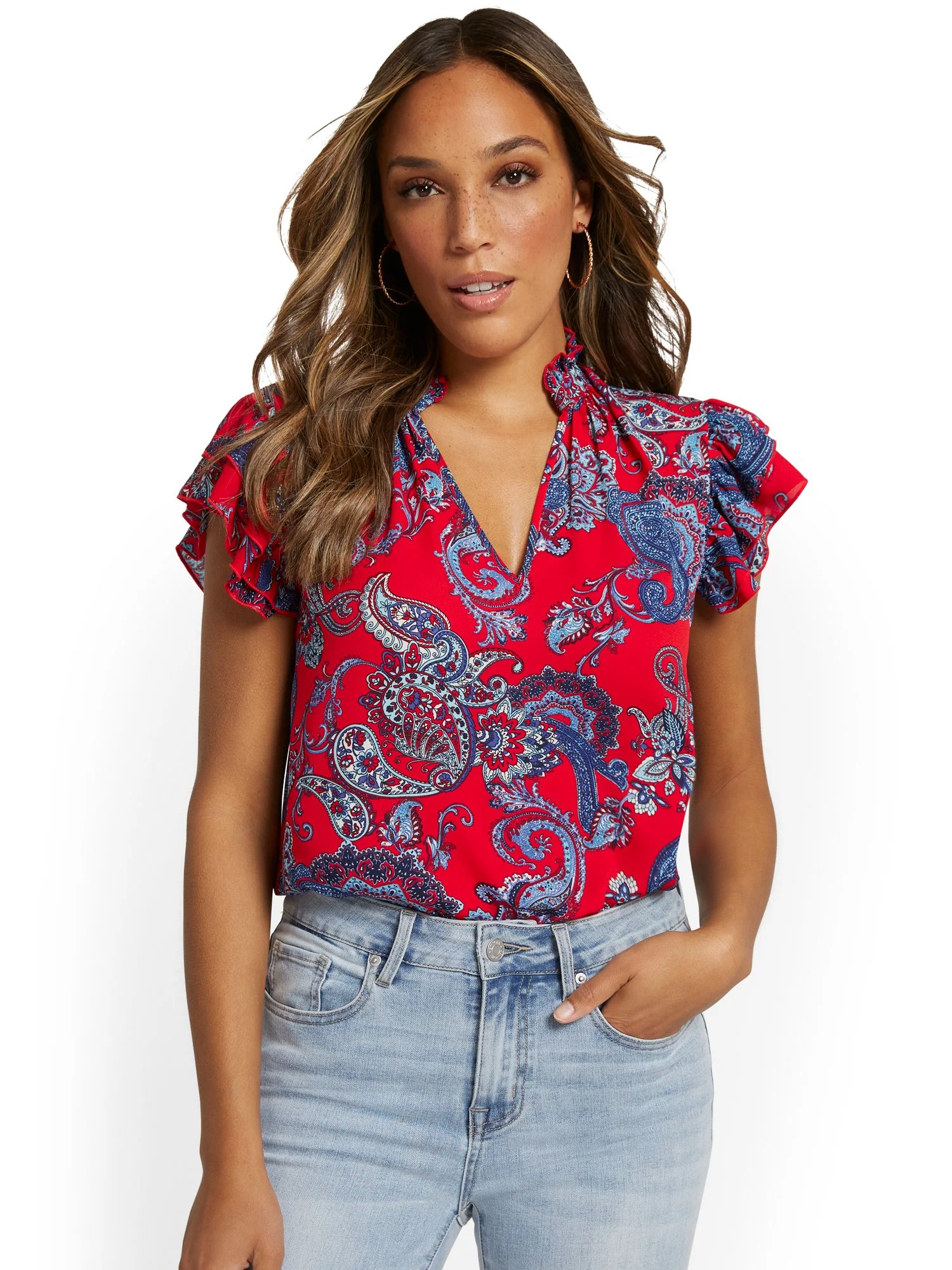 Paisley Flounce-Sleeve Top - Image 2