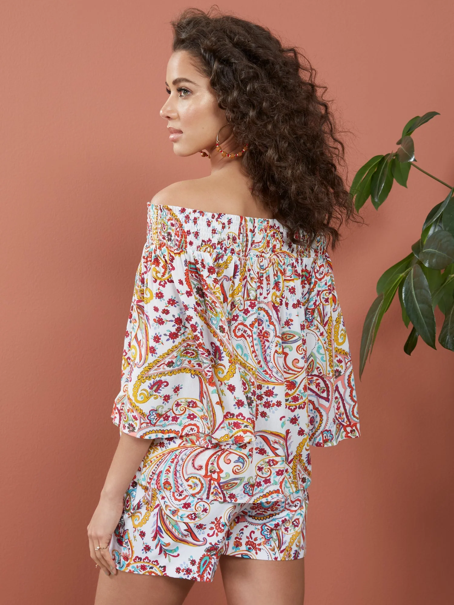Paisley Off-The-Shoulder Bell-Sleeve Blouse - Image 3