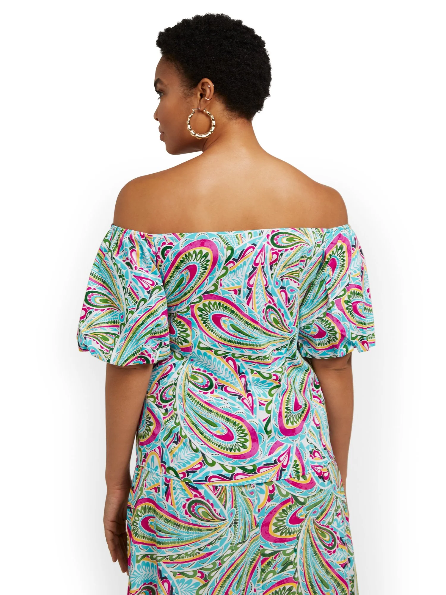 Paisley Off-The-Shoulder Poplin Top - Image 3