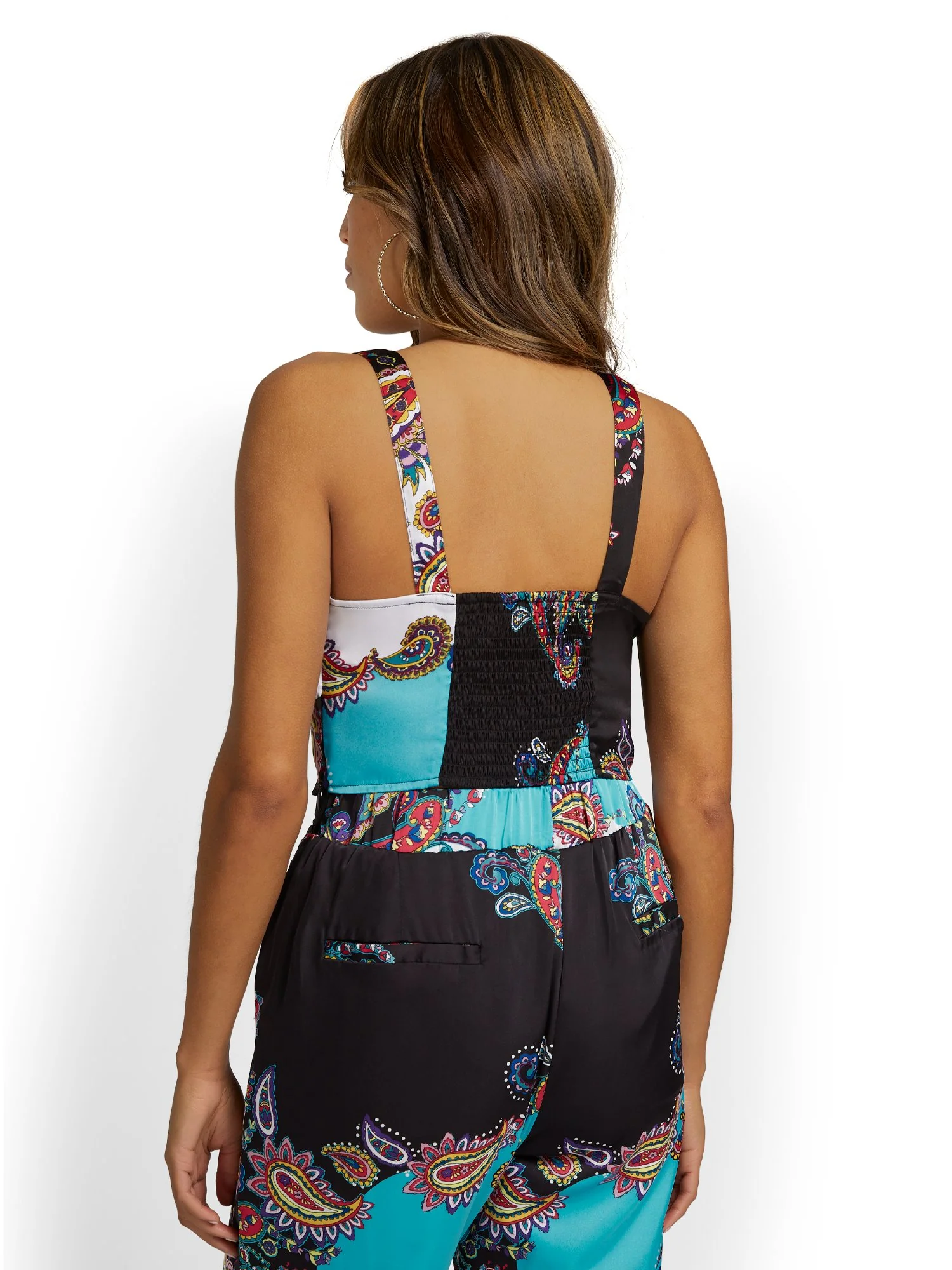 Paisley Ruched Cropped Tank Top - Image 3
