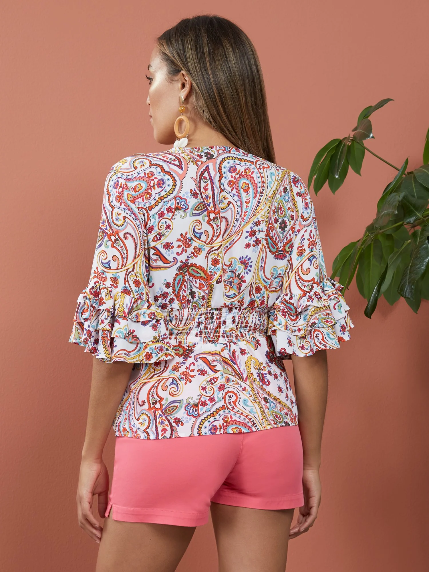 Paisley Ruffle-Sleeve V-Neck Top - Image 3