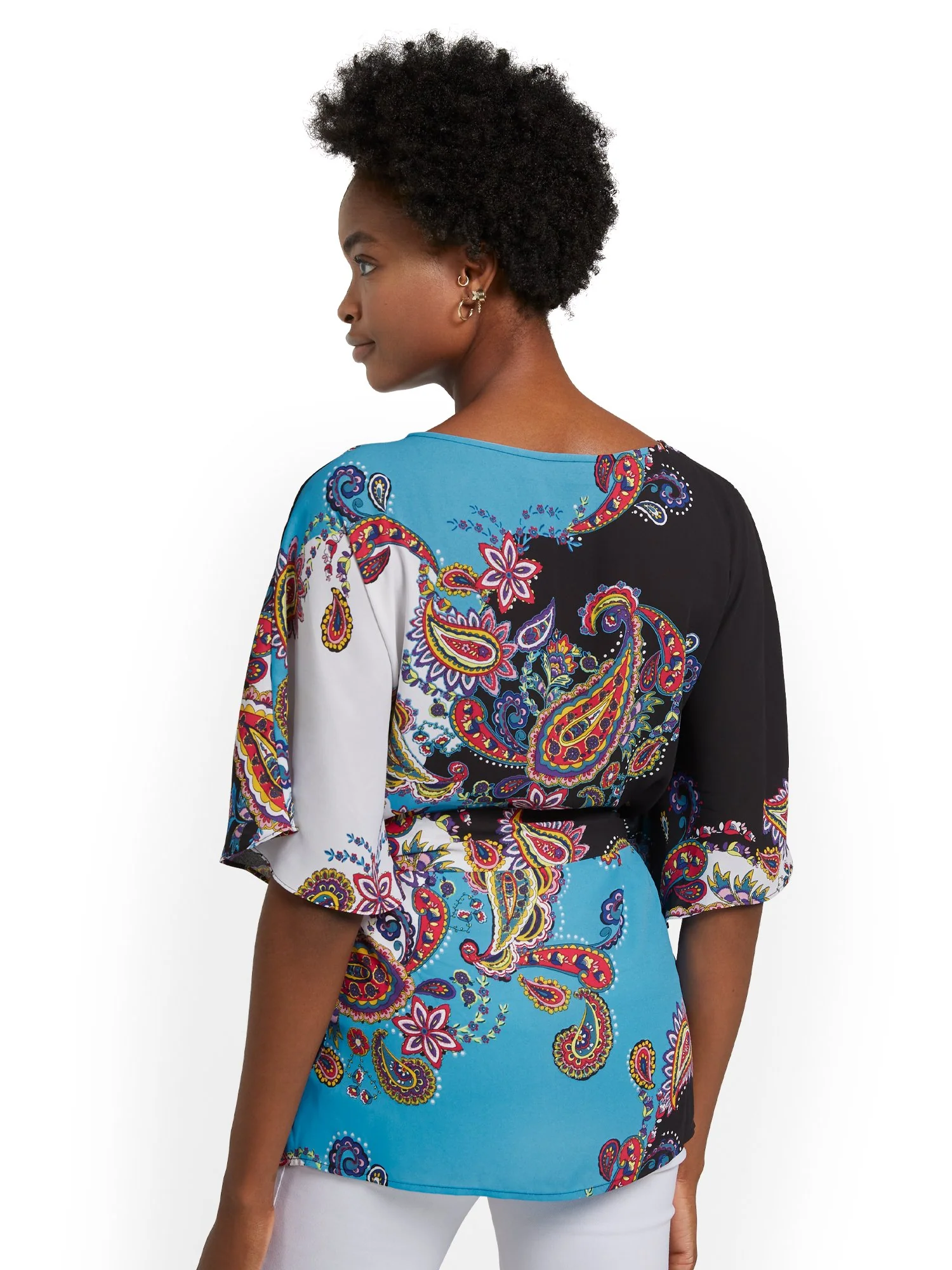 Paisley Tie-Waist Caftan Blouse - Image 3