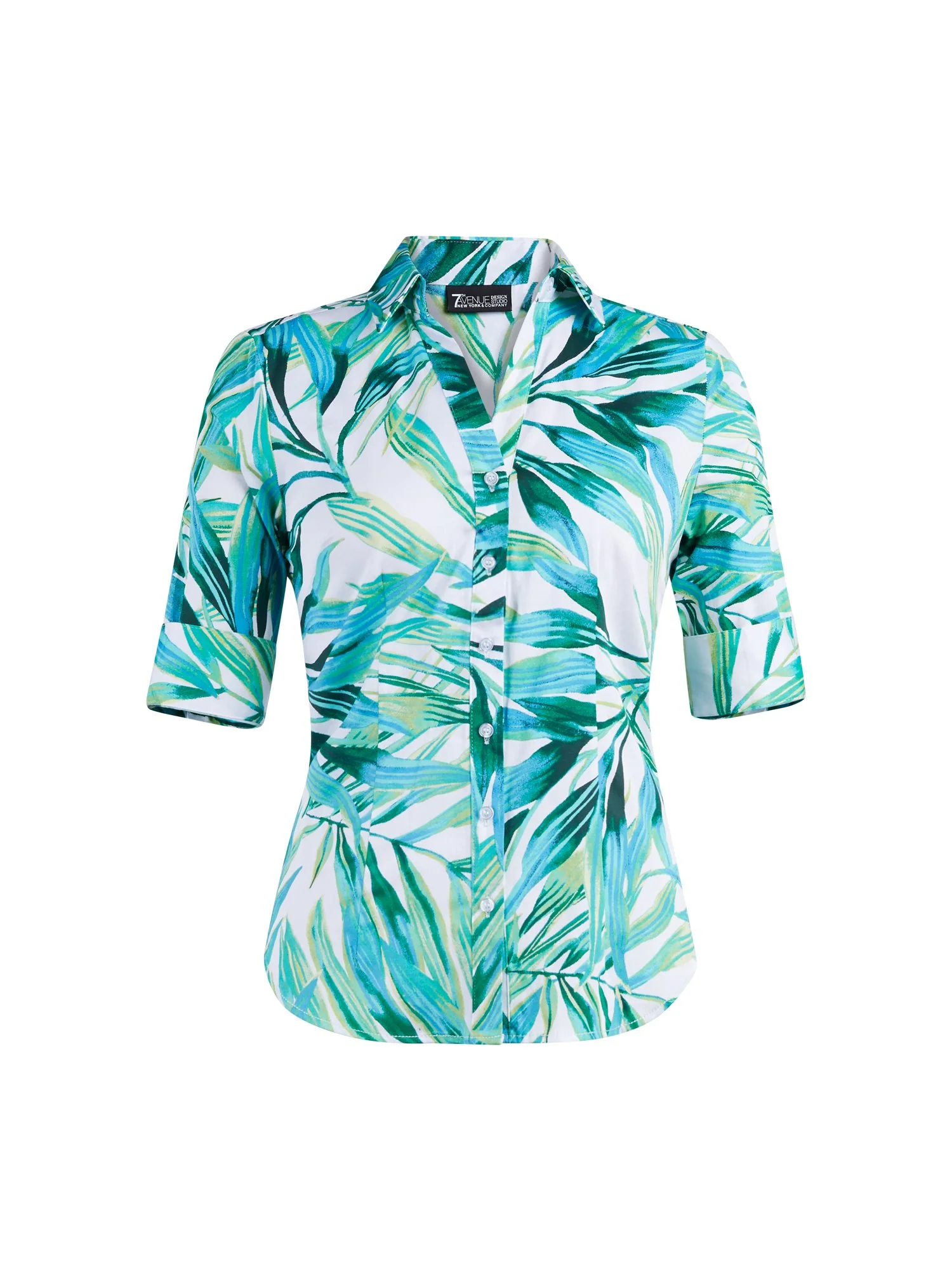 Palm-Print Madison Stretch Shirt - Secret Snap - 7th Avenue