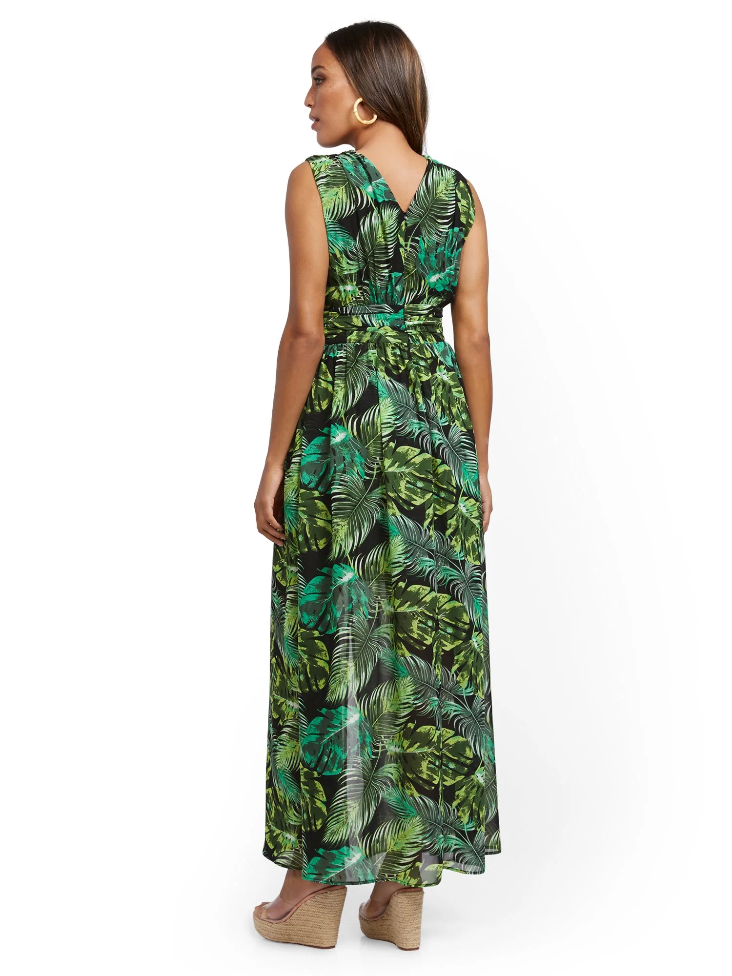 Palm-Print V-Neck Overlay Dress - Image 3