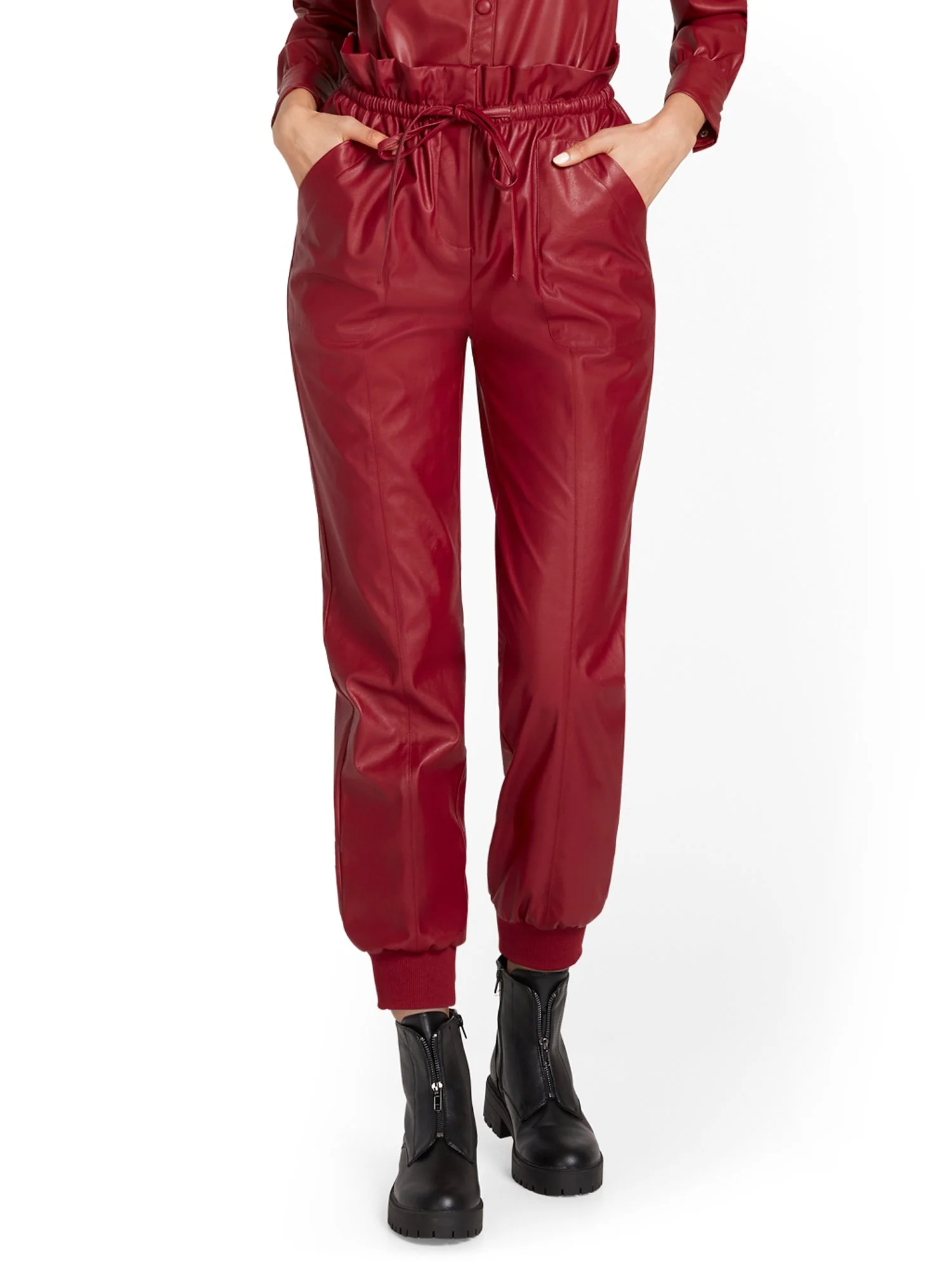 Paperbag-Waist Faux-Leather Jogger Pant - Image 6