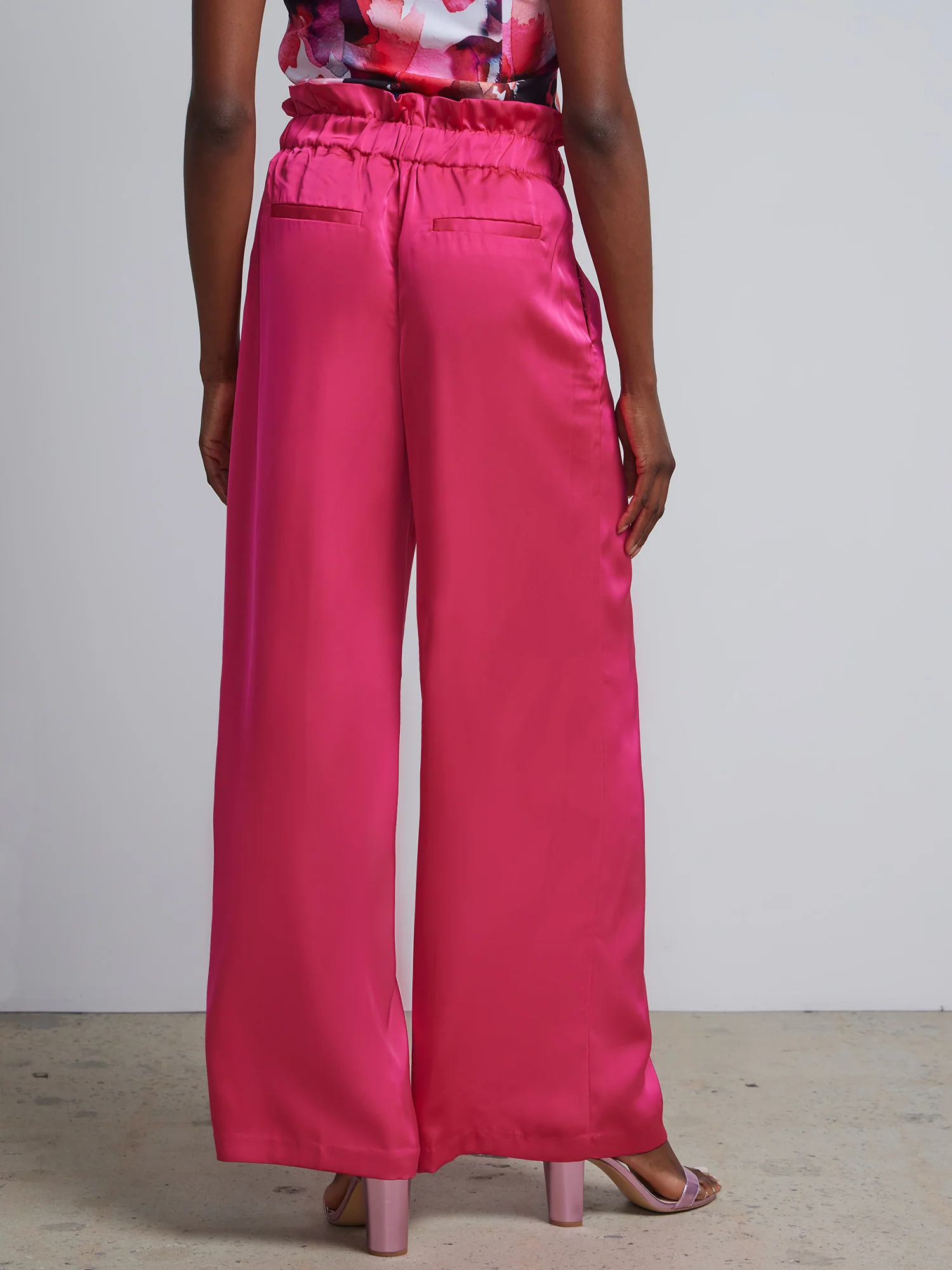 Paperbag-Waist Satin-Effect Palazzo Pant - Image 3