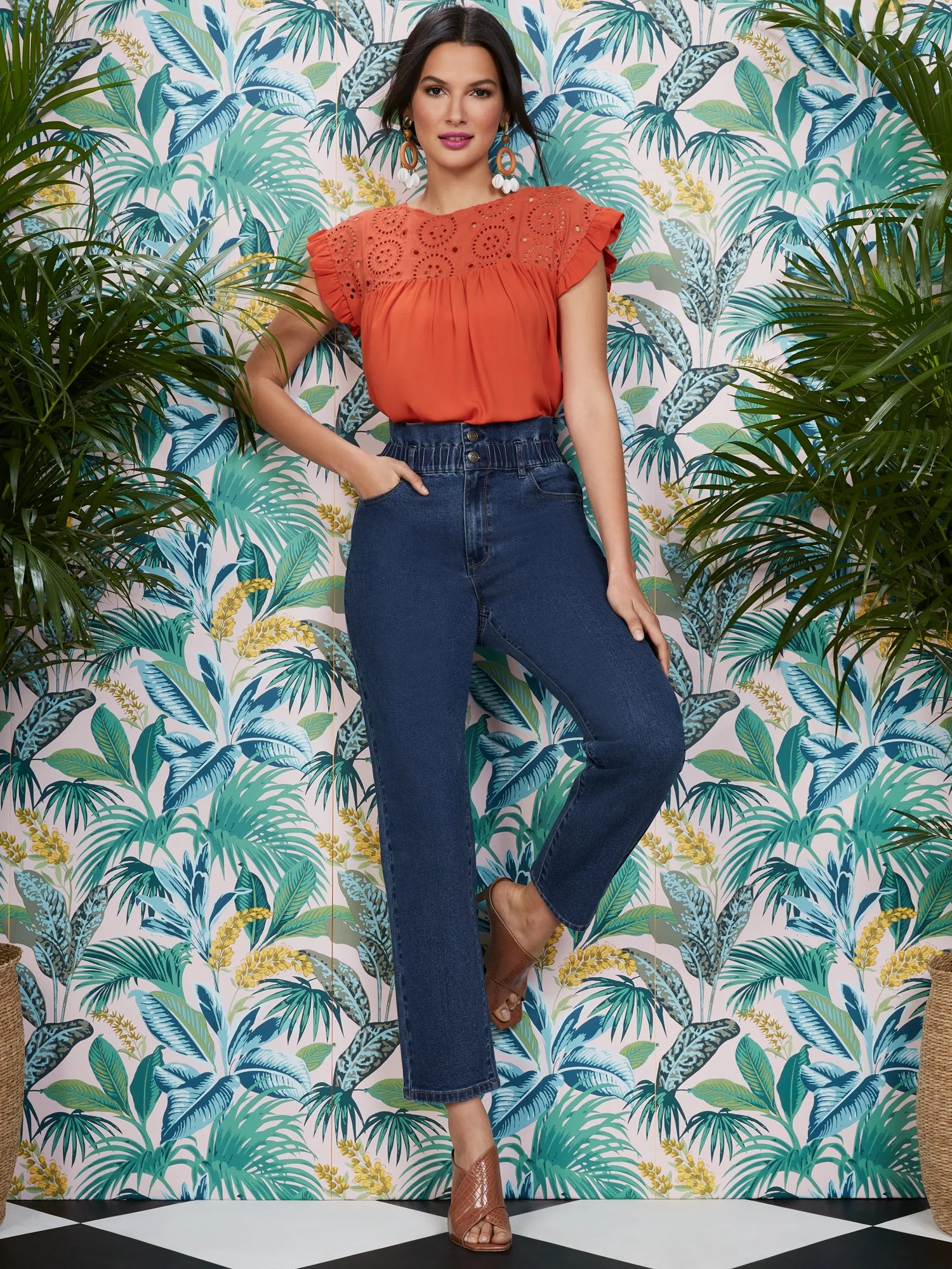 Paperbag-Waist Tapered Ankle Jeans - Medium Blue Wash - Image 2