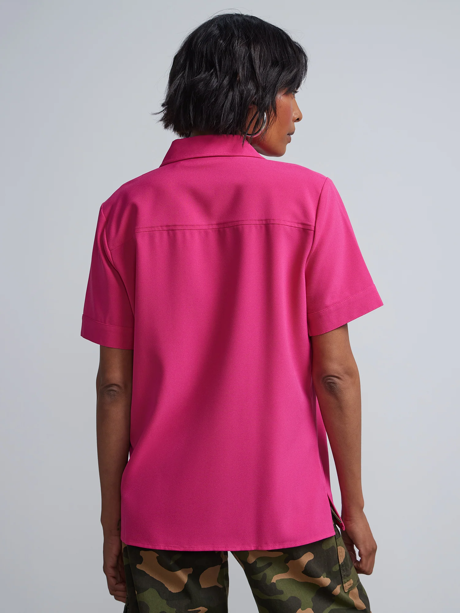 Patch-Pocket Button-Front Crepe Blouse - Image 12