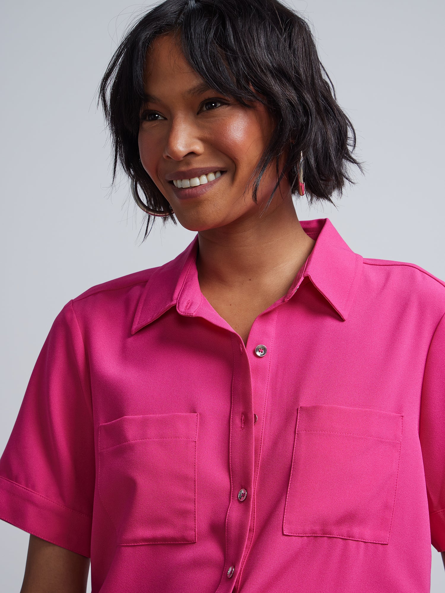 Patch-Pocket Button-Front Crepe Blouse - Image 13