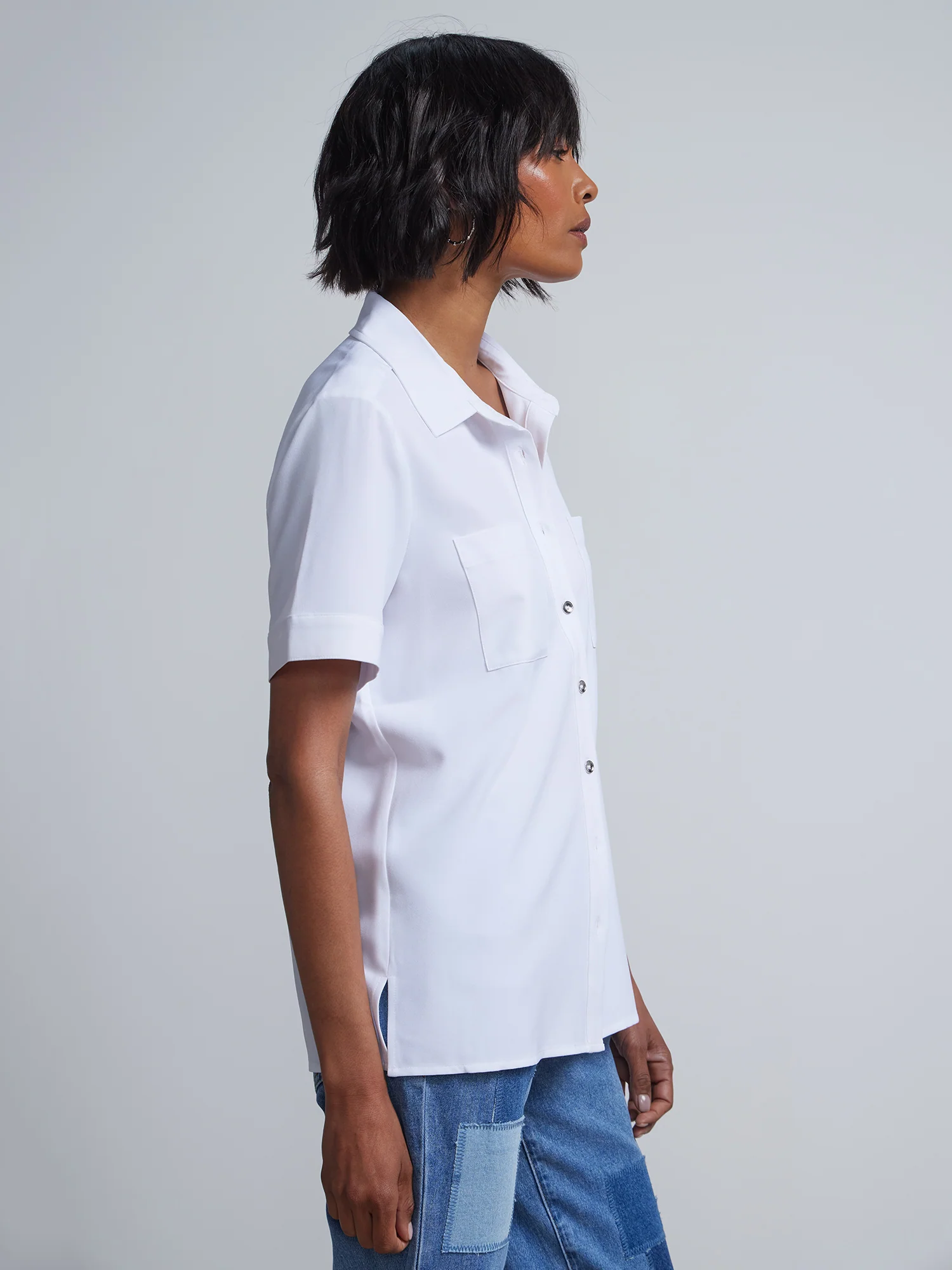 Patch-Pocket Button-Front Crepe Blouse - Image 2