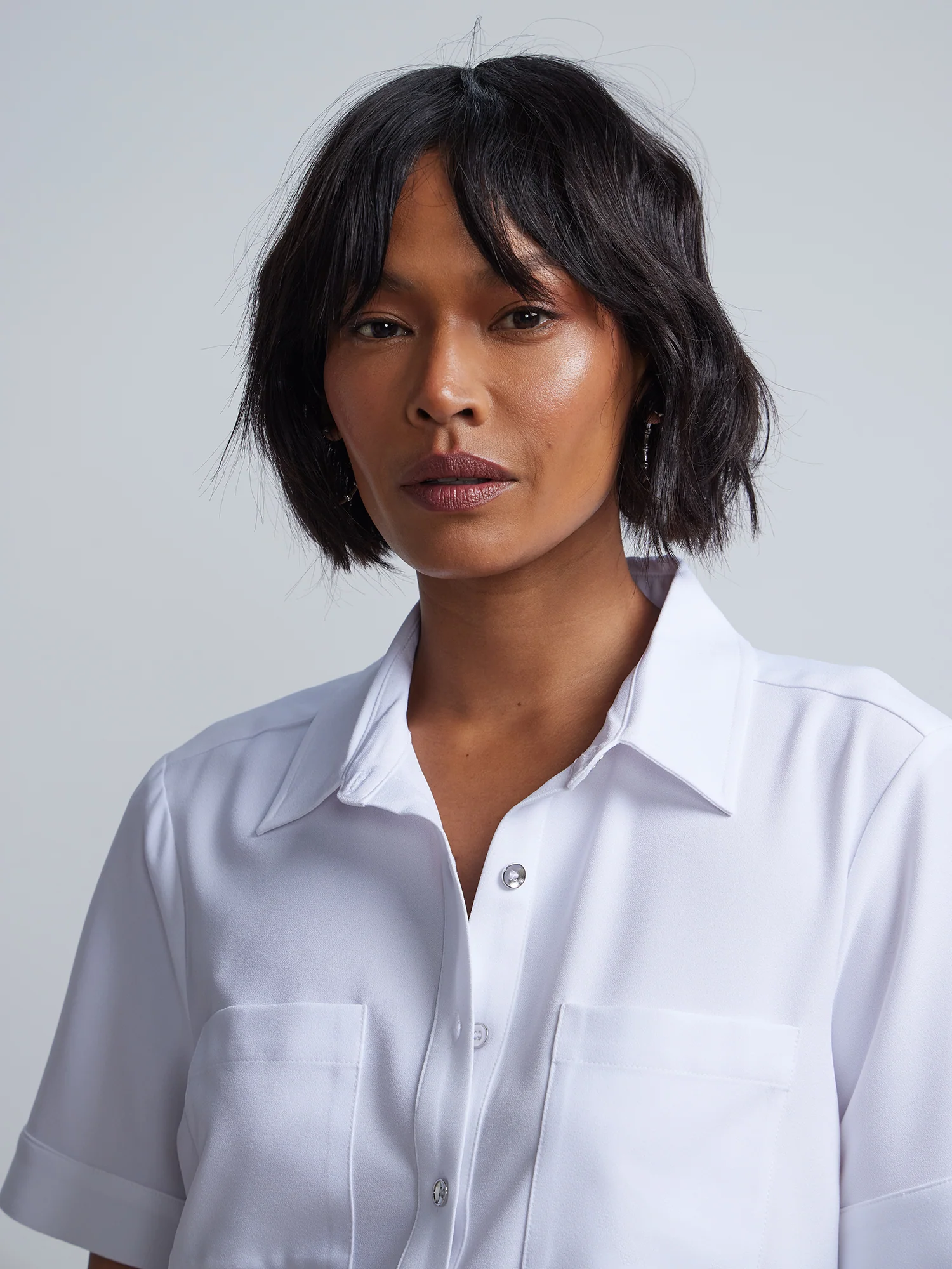 Patch-Pocket Button-Front Crepe Blouse - Image 4
