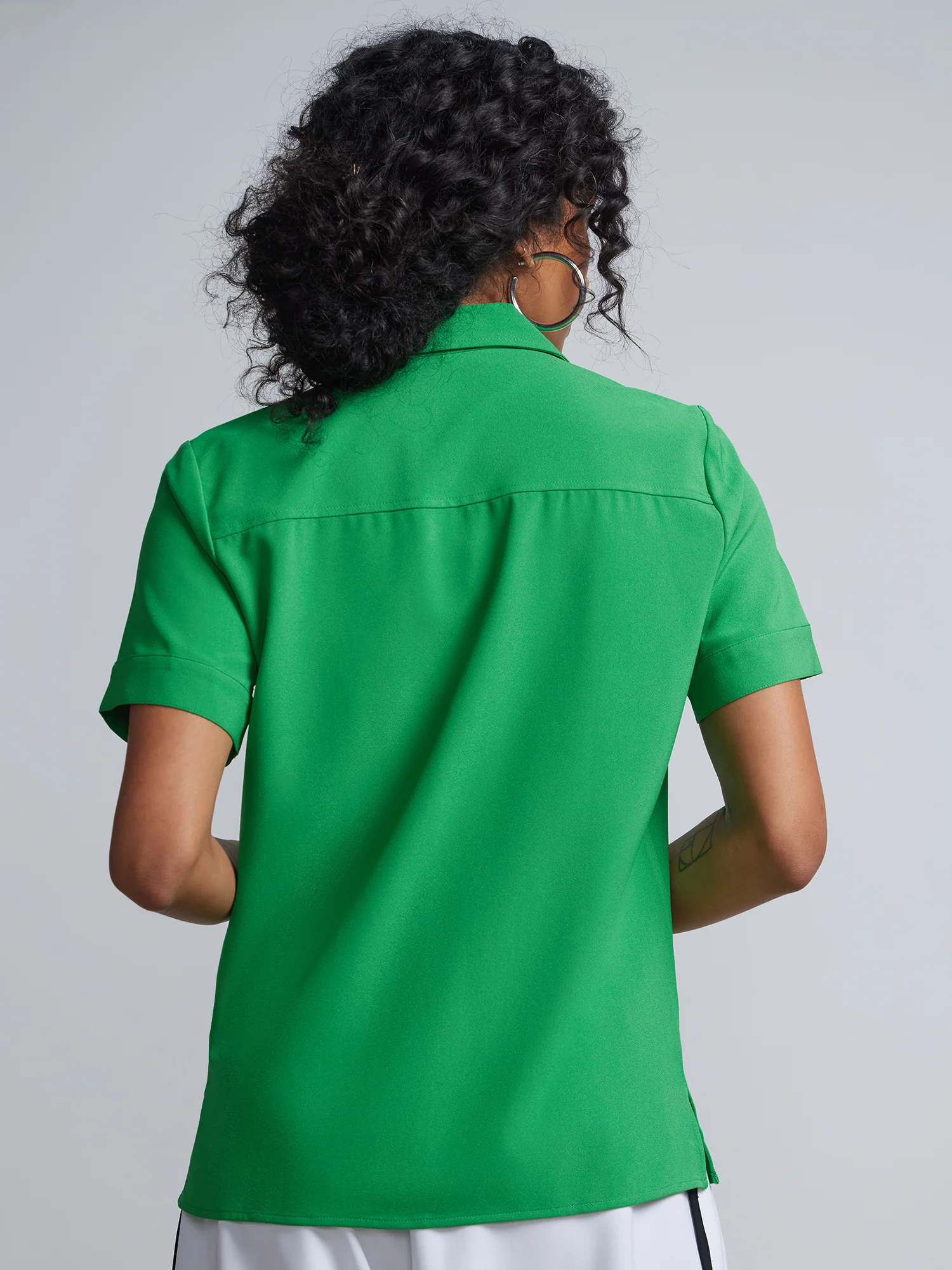Patch-Pocket Button-Front Crepe Blouse - Image 8