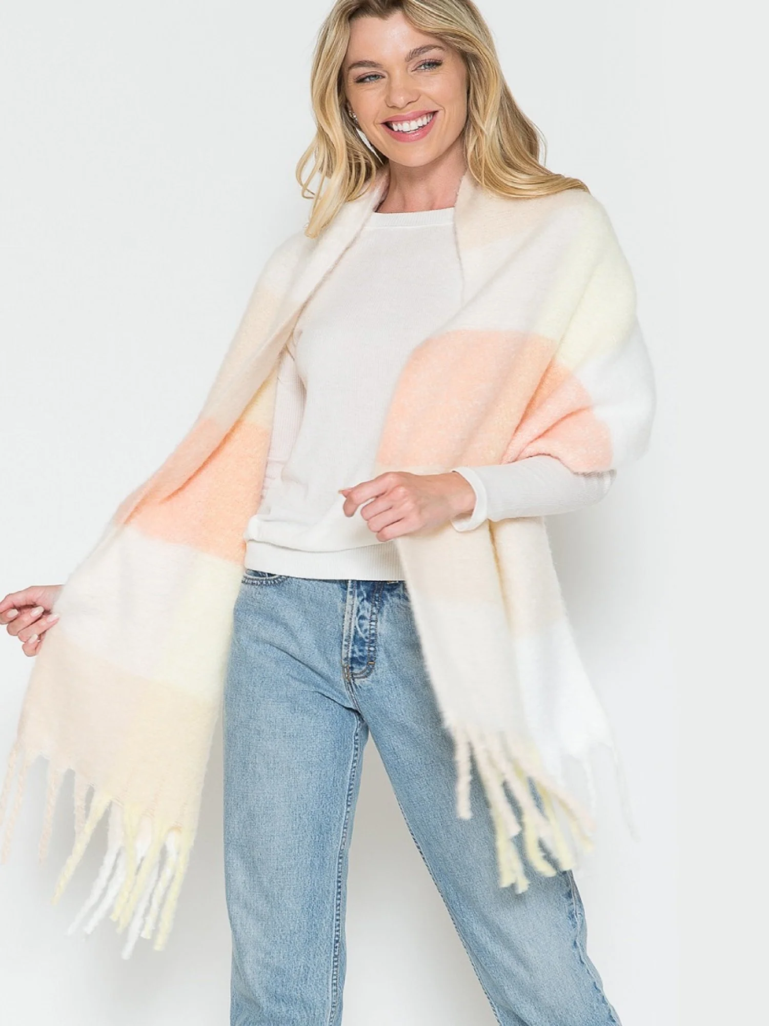 Justin Taylor Peach Brushed Plaid Scarf - Brands We Love - Image 2