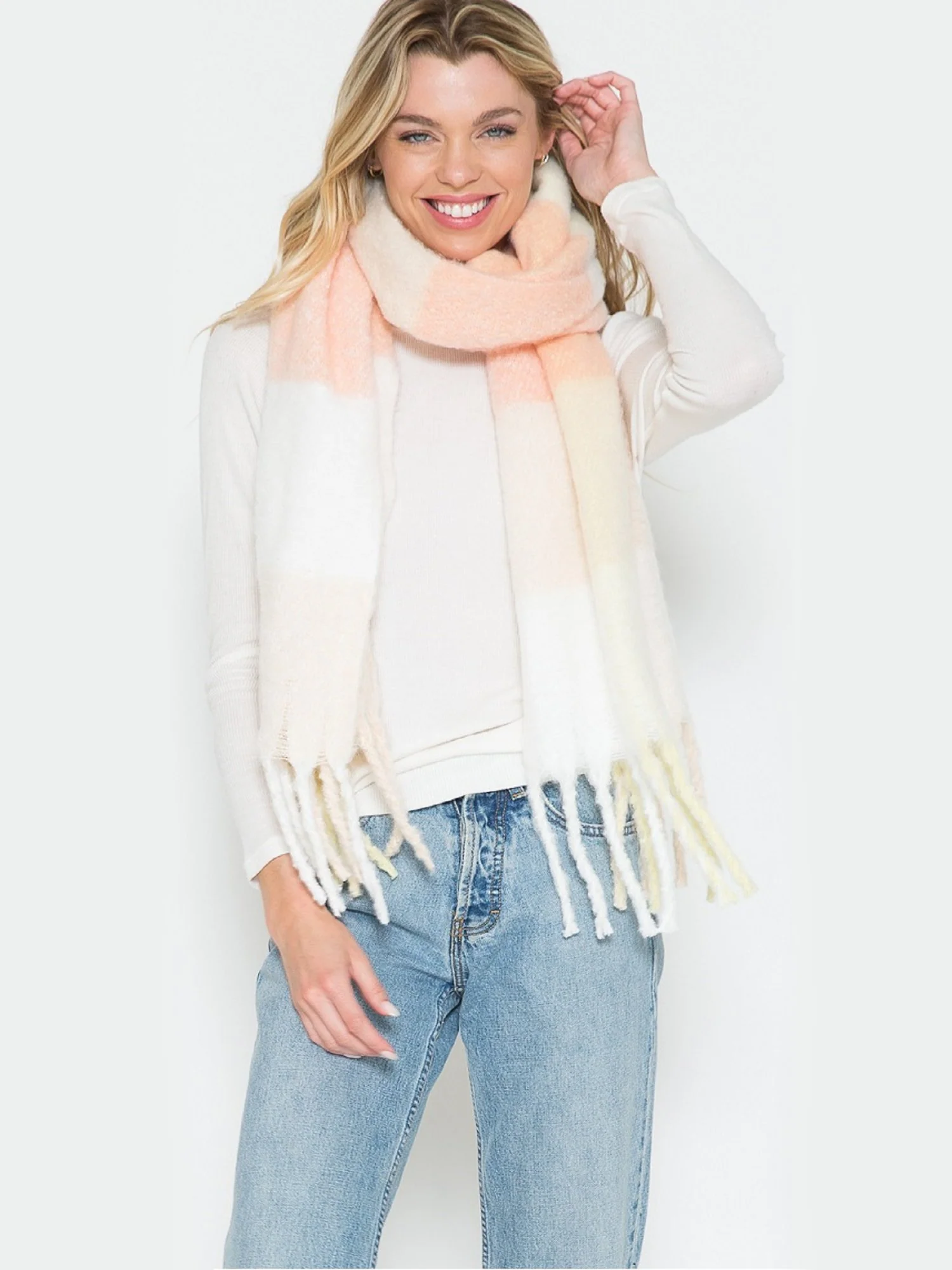 Justin Taylor Peach Brushed Plaid Scarf - Brands We Love - Image 3