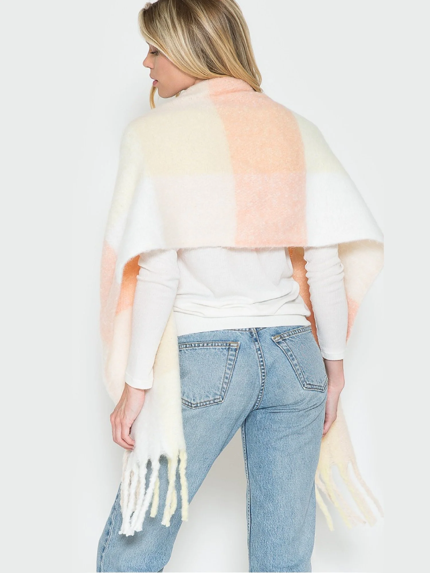 Justin Taylor Peach Brushed Plaid Scarf - Brands We Love - Image 4