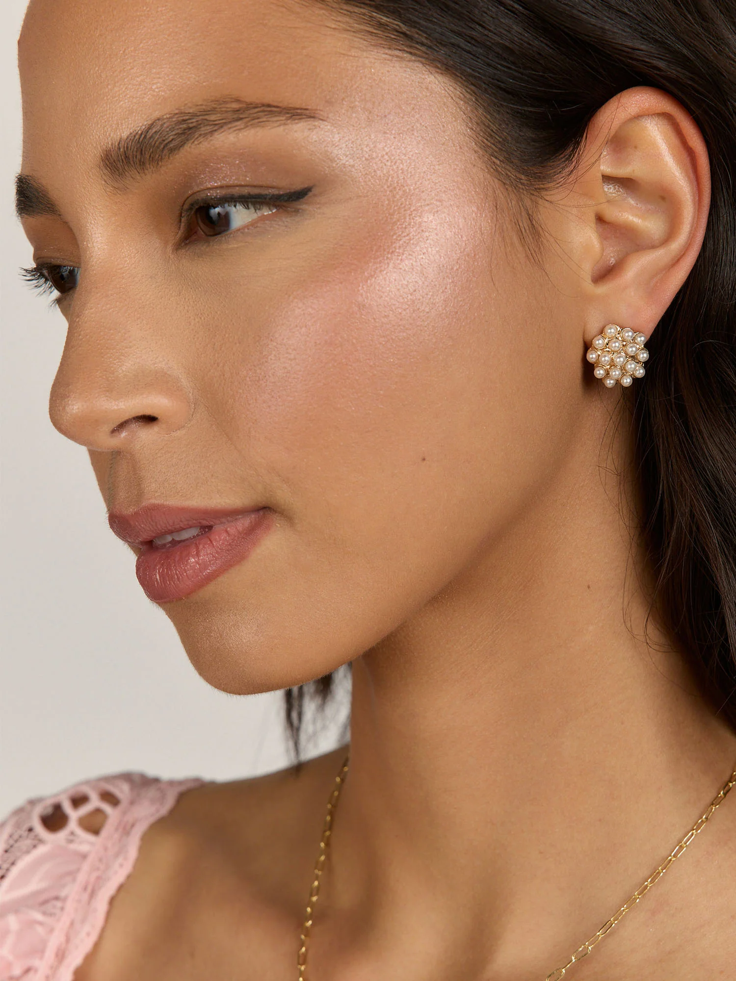 Pearl Cluster Stud Earrings - Image 3