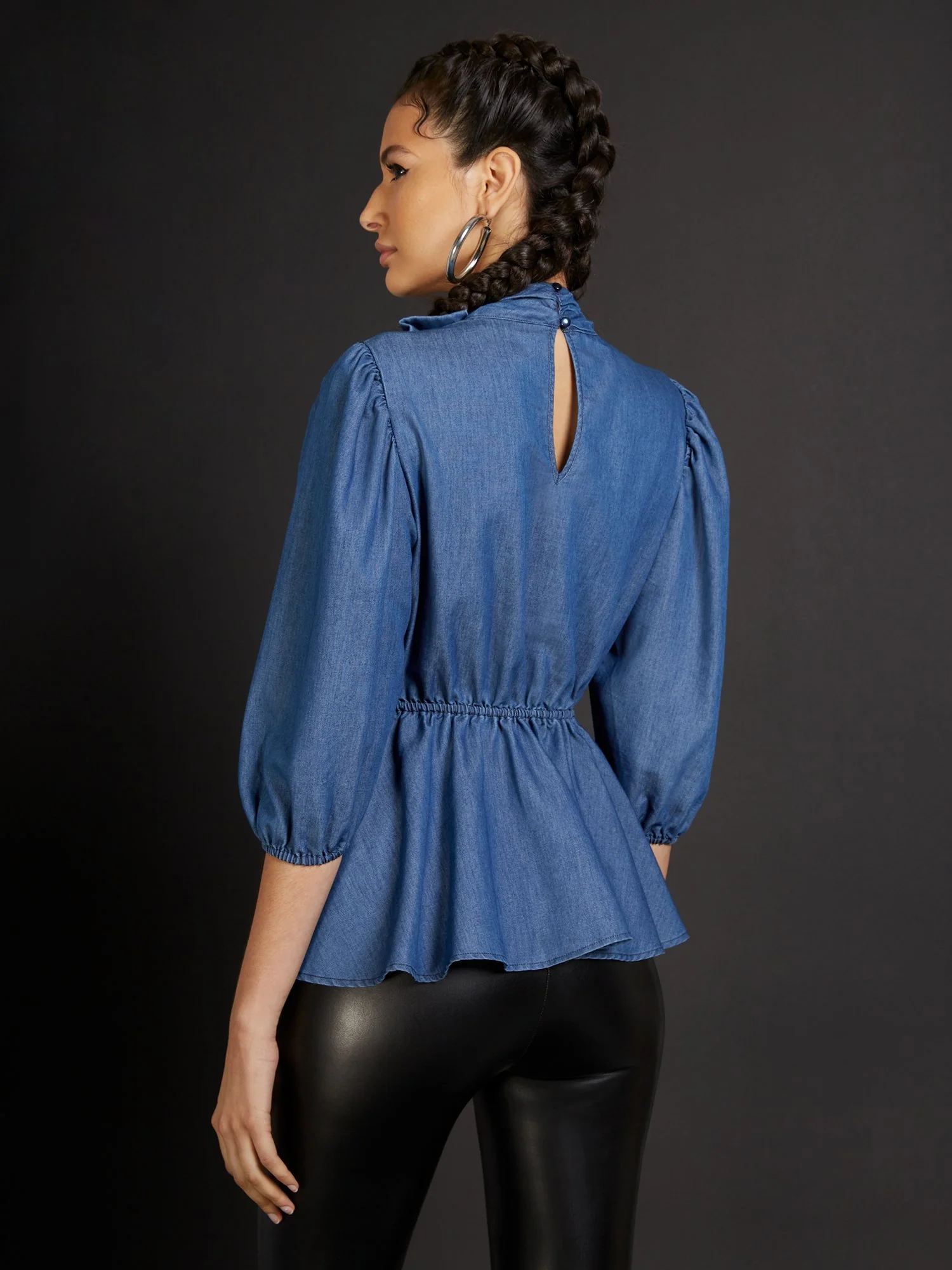 Peplum Denim Bow Top - Image 3