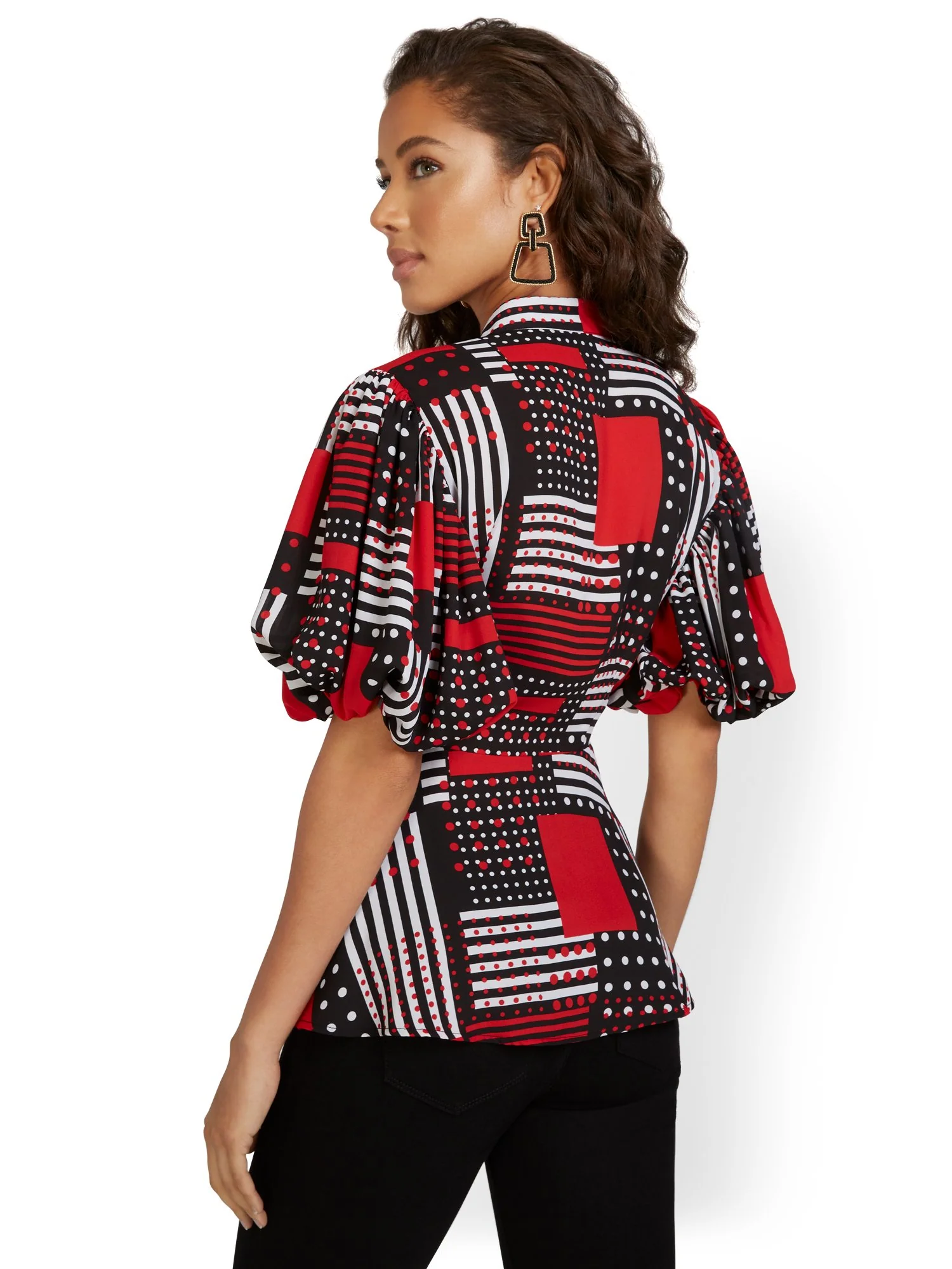 Peplum-Waist Neck-Bow Blouse - Image 3