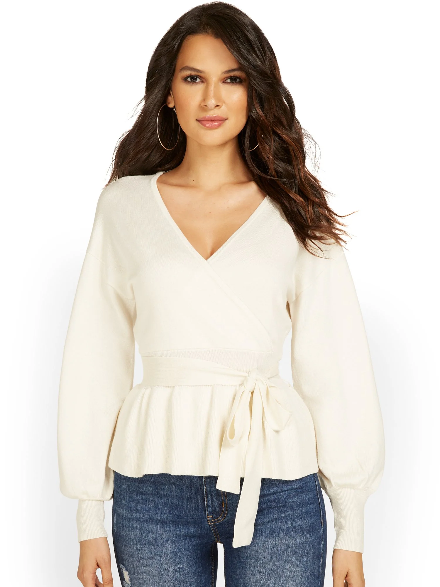 Peplum Wrap Sweater - Image 6