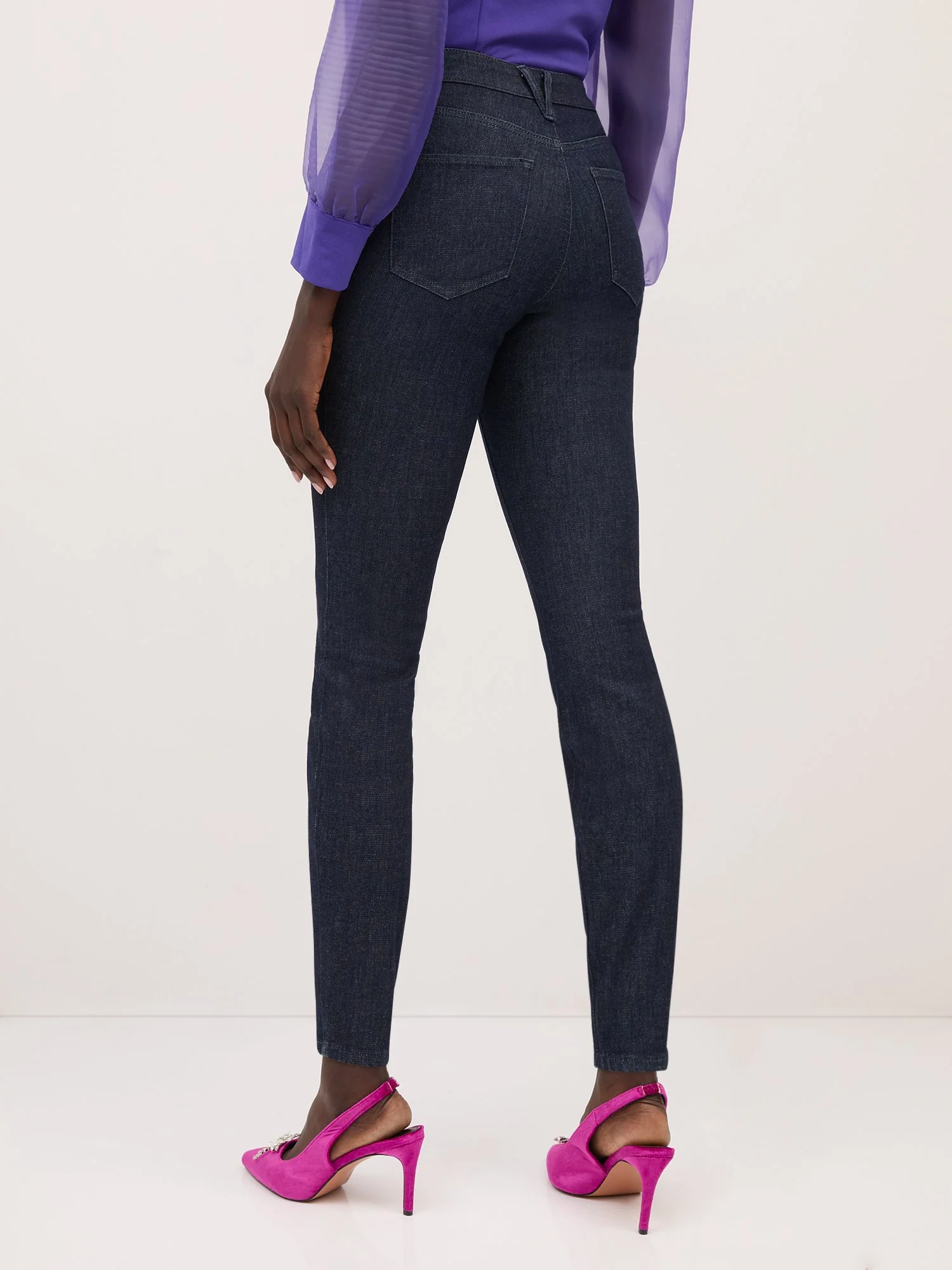 Perfect Fit High-Waisted Rhinestone-Embellished Super-Skinny Jeans - Dark Wash - Image 3