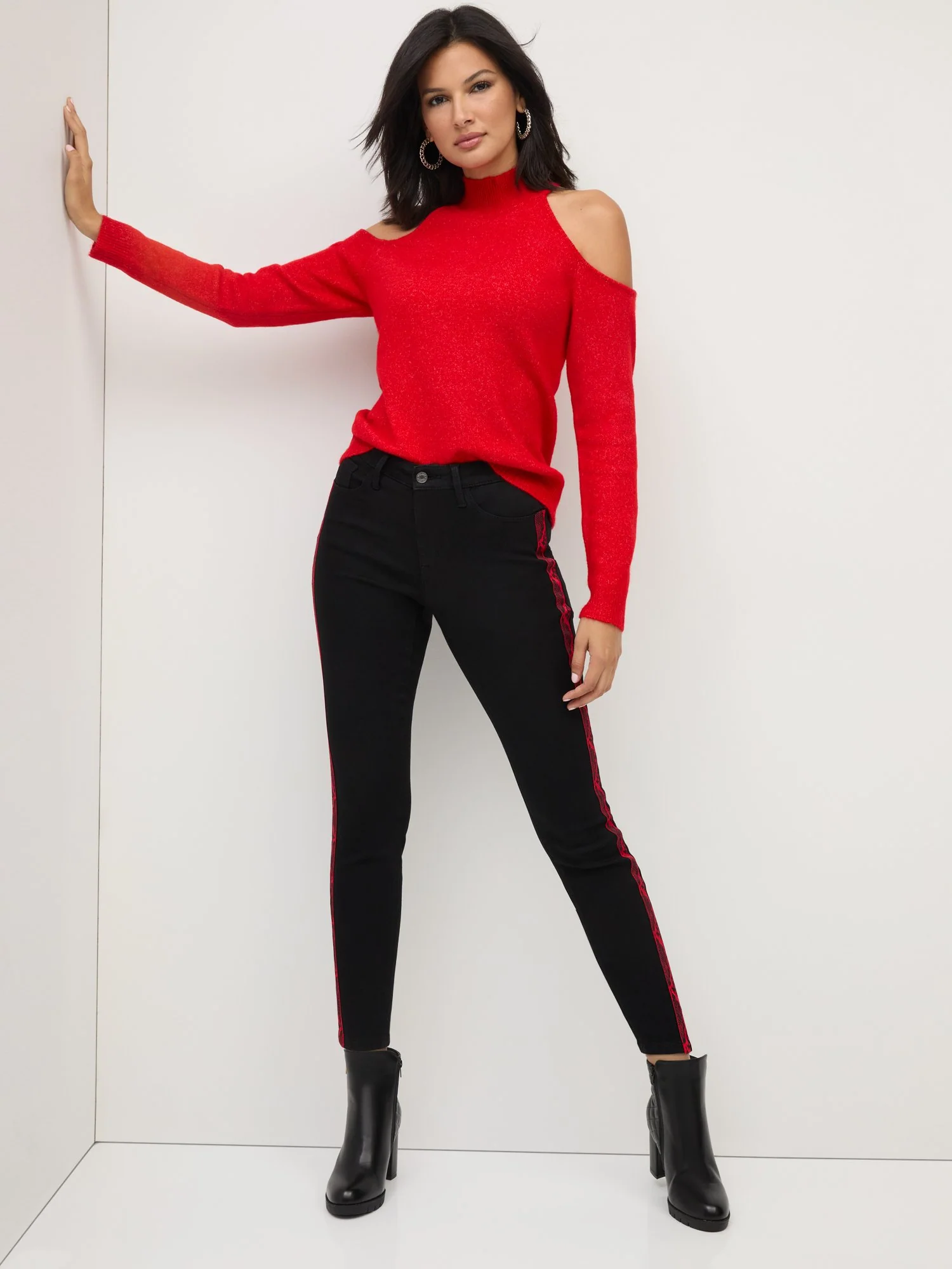 Perfect Fit High-Waisted Snake-Stripe Super-Skinny Jeans - Black - Image 2