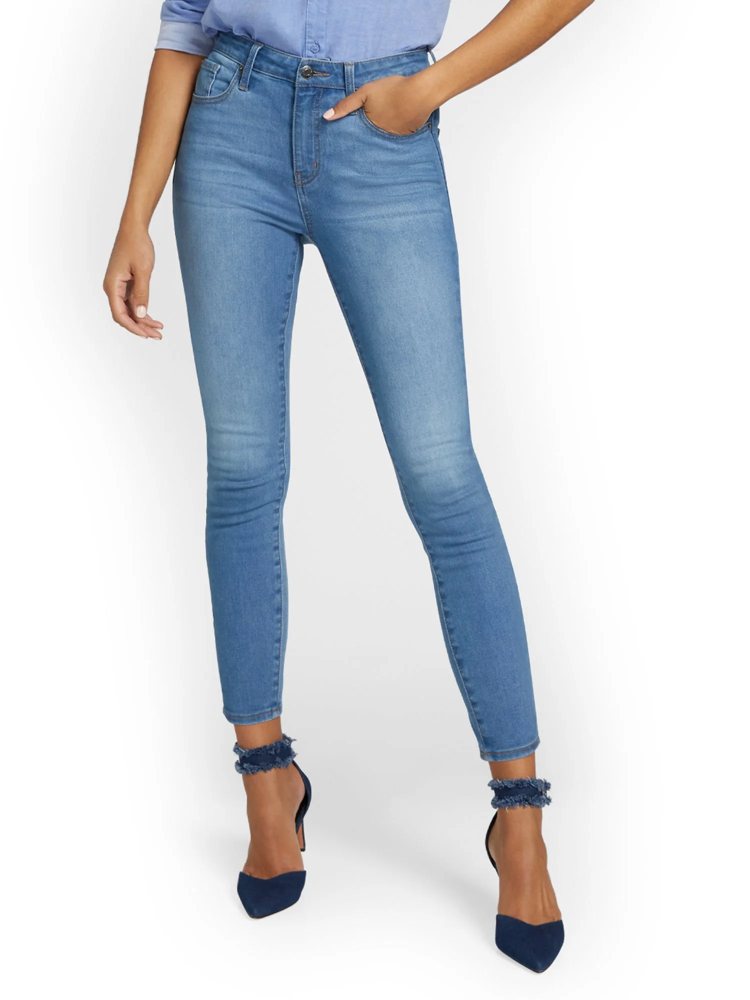 Perfect Fit High-Waisted Super-Skinny Ankle Jeans - Medium Blue Wash