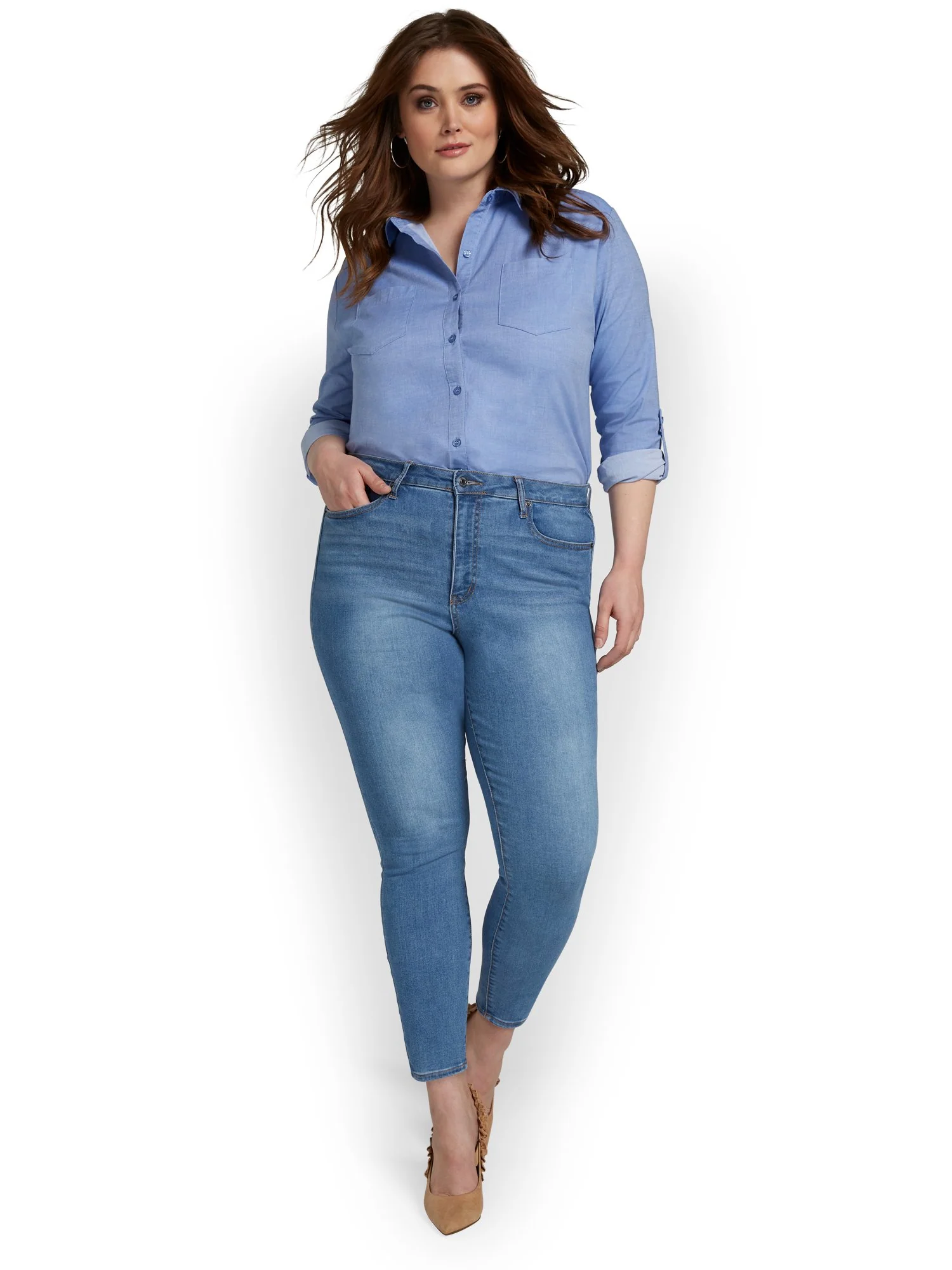 Perfect Fit High-Waisted Super-Skinny Ankle Jeans - Medium Blue Wash - Image 10