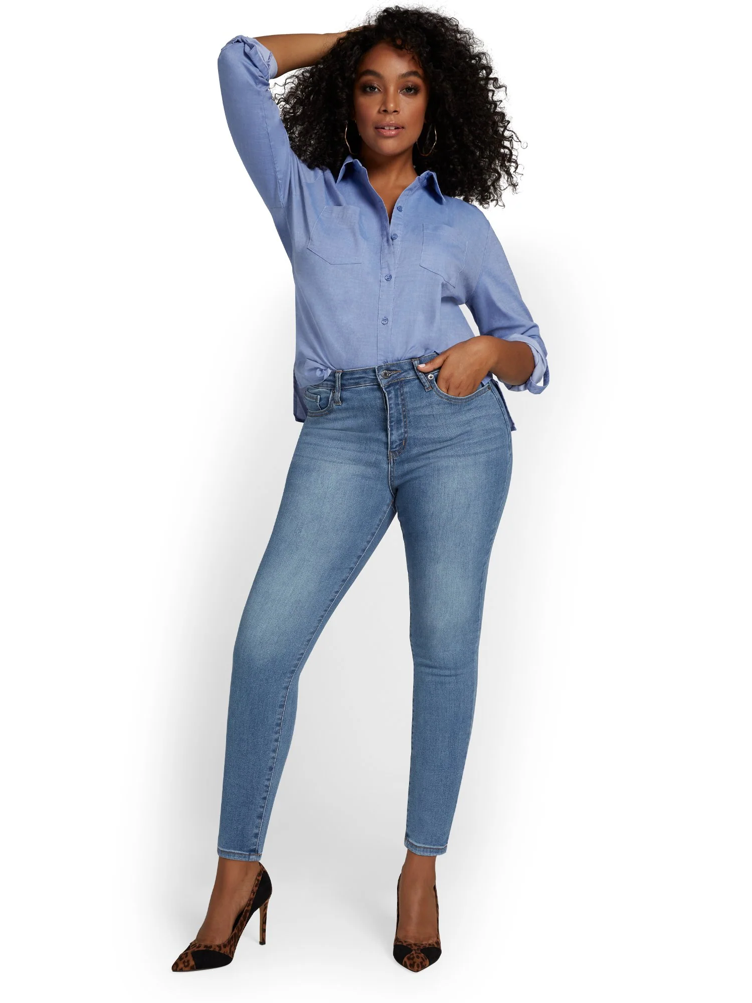 Perfect Fit High-Waisted Super-Skinny Ankle Jeans - Medium Blue Wash - Image 8